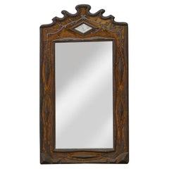 French Tramp Art Mirror with Carved Vines and Diamond Glass Inset, circa 1900