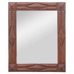 French Tramp Art Mirror with Deeply Carved Geometric Frame, circa 1900