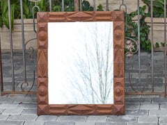 French Tramp Art Mirror with Geometric Carved Frame, circa 1900