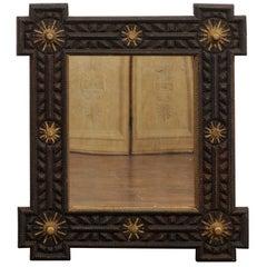 French Tramp Art Mirror with Gilded Sun Motifs from the Early 20th Century