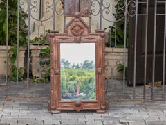 French Tramp Art Mirror with Layered Notched Carving, Circa 1900