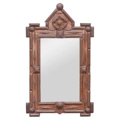French Tramp Art Mirror with Layered Notched Carving, Circa 1900