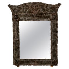 French Tramp Art Mirror with Pinecone Frame, circa 1920