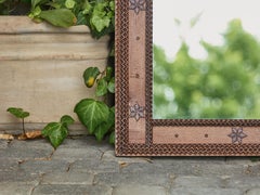 French Tramp Art Turn of the Century Folk Mirror with Hand-Carved Star Motifs
