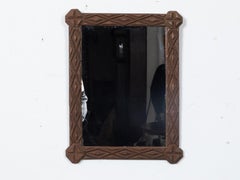 French Tramp Art Turn of the Century Hand Carved Mirror with Octagonal Corners