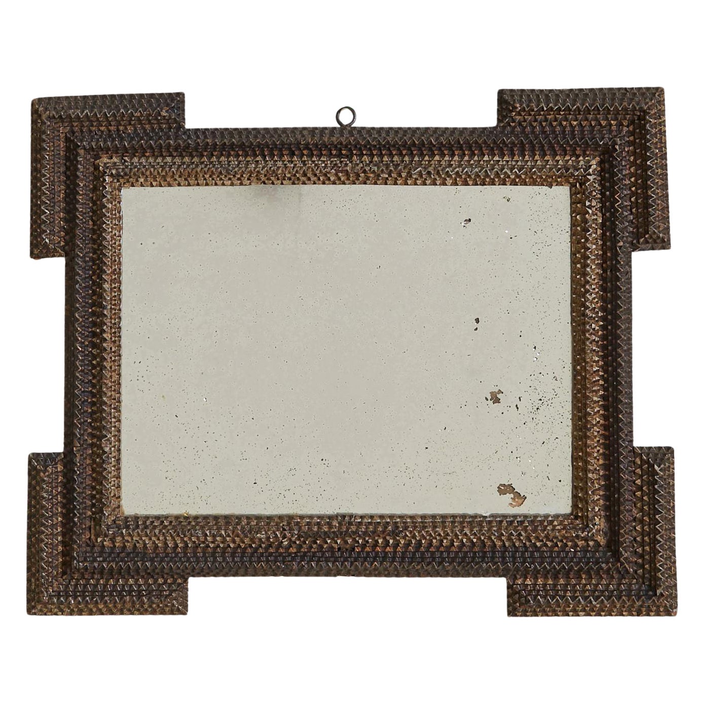 French Tramp Art Wall Mirror with Zigzag Frame, Late 19th-Century - 2 Available For Sale