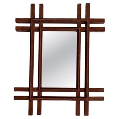 French Tramp Art Wooden Wall Mirror, Handmade Folk Art, circa 1900