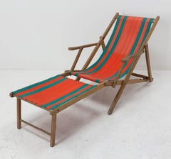 Folding Deck Chair, Patio Lounger, Chaise Longue, Buche und Stoff, Transat