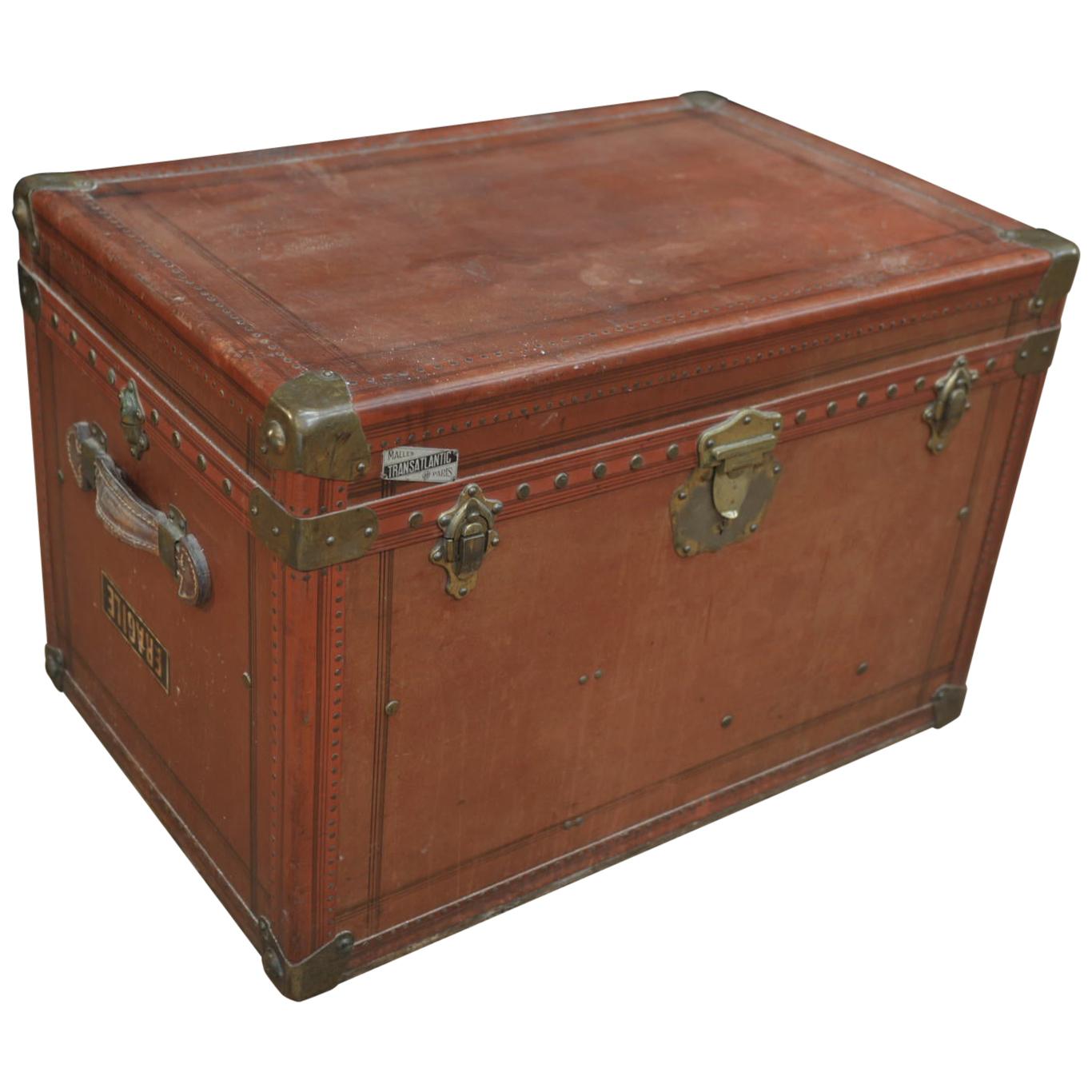 French Transatlantic Paris Traveling Trunk with 2 Inside Compartment, circa 1920 For Sale