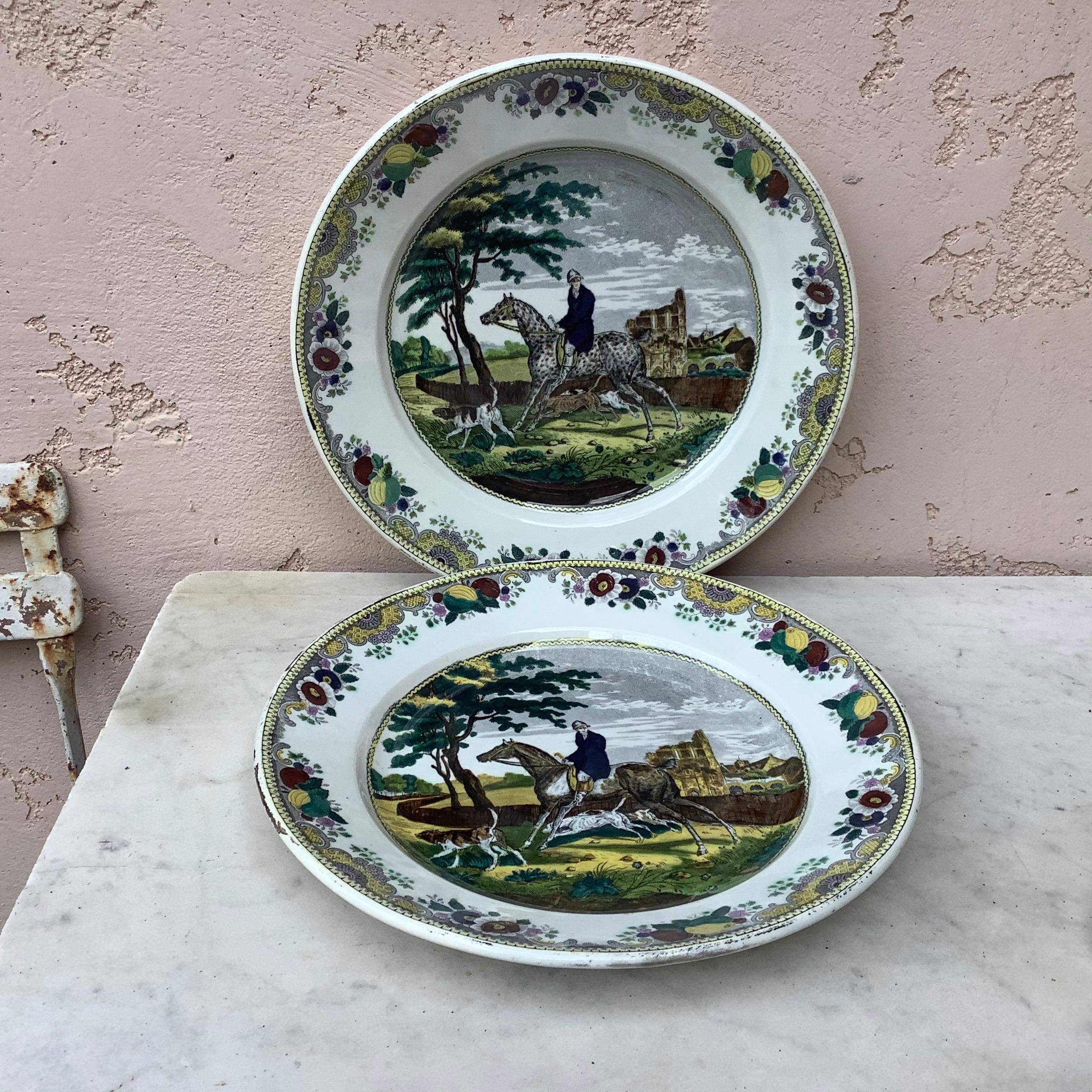 French Transferware Horseman Hunter Platter Choisy Le Roi, circa 1840 For Sale 6