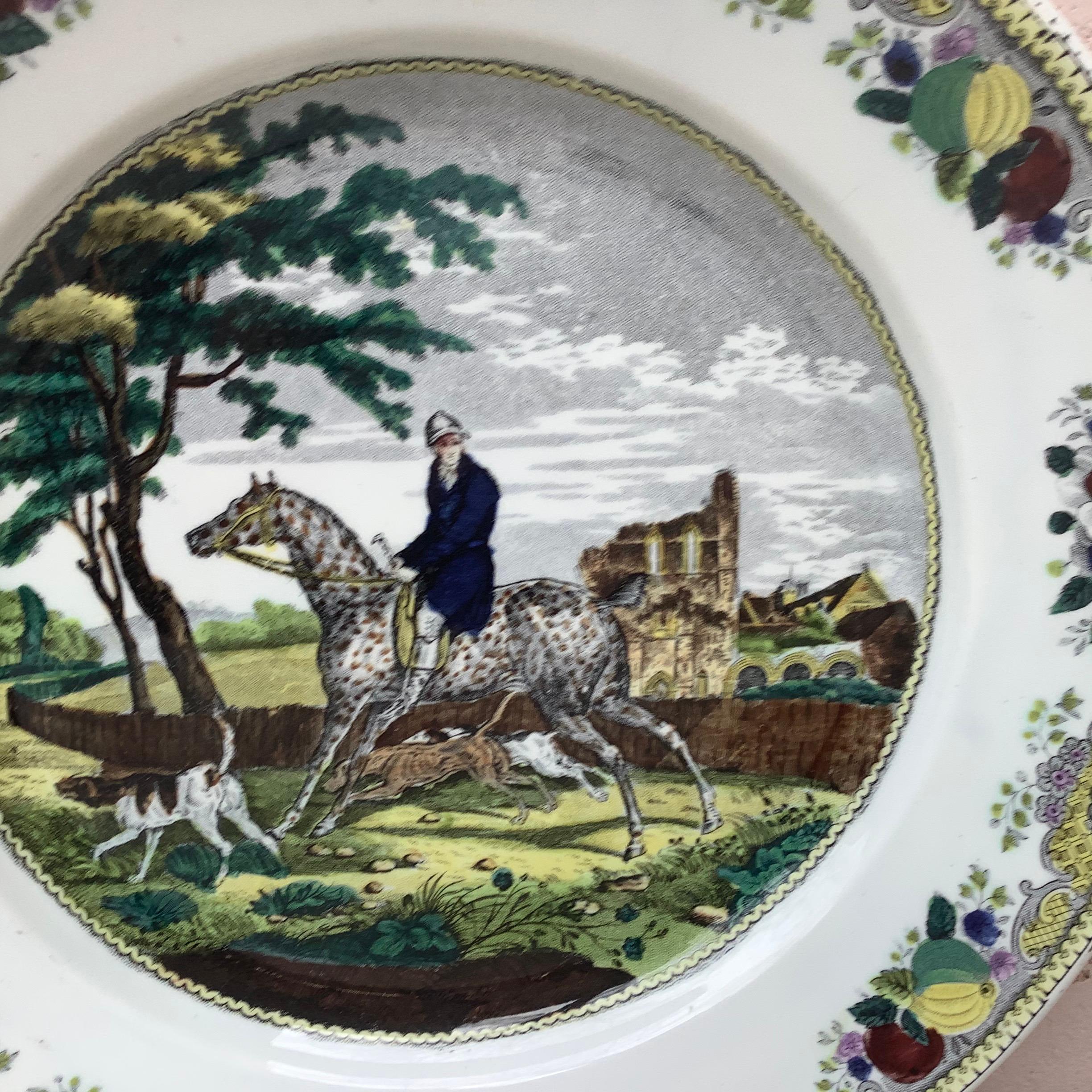 Country French Transferware Horseman Hunter Platter Choisy Le Roi, circa 1840 For Sale