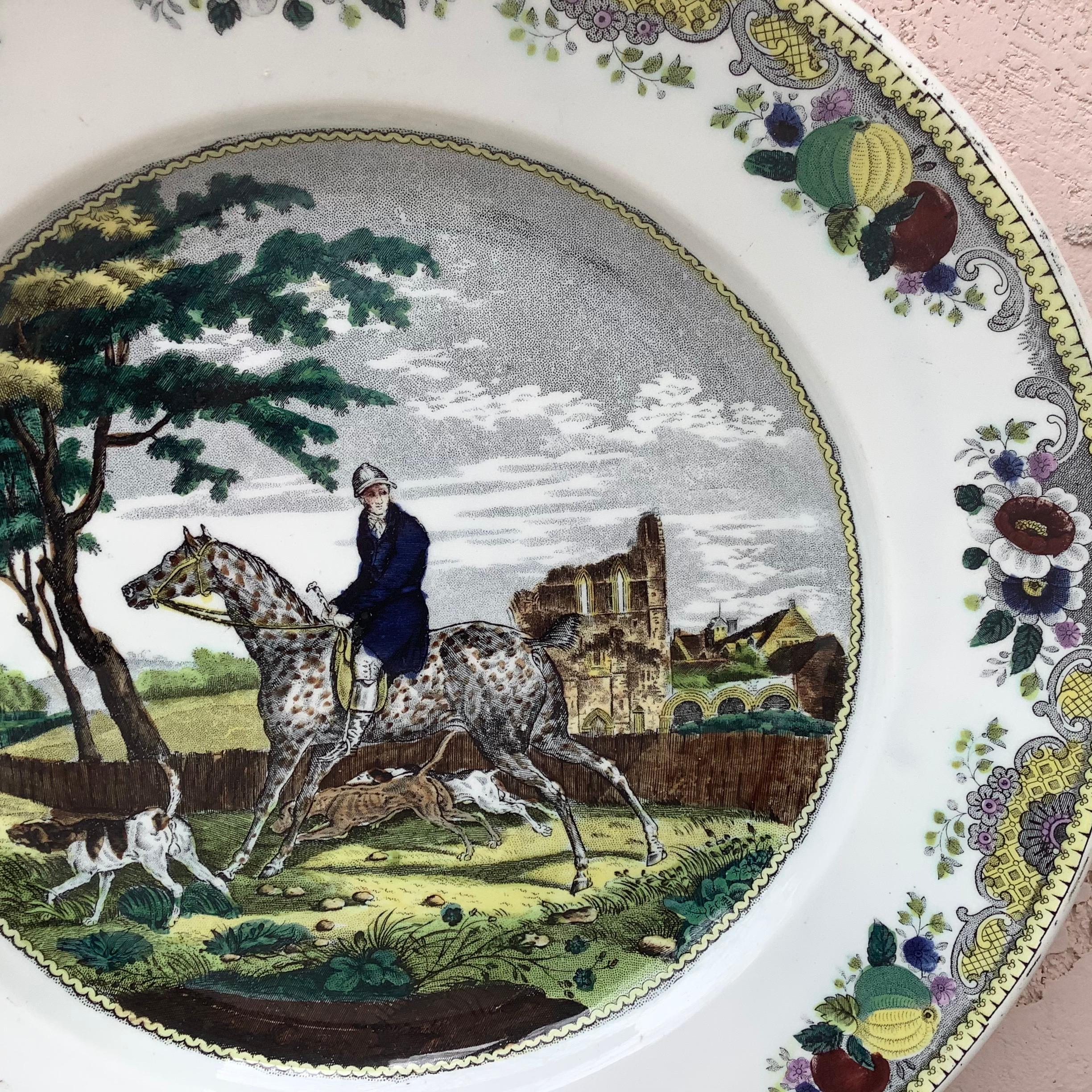 French Transferware Horseman Hunter Platter Choisy Le Roi, circa 1840 For Sale 1