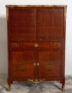 French Transition 18th Century Marble Top Marquetry Secrétaire À Abattant Chest