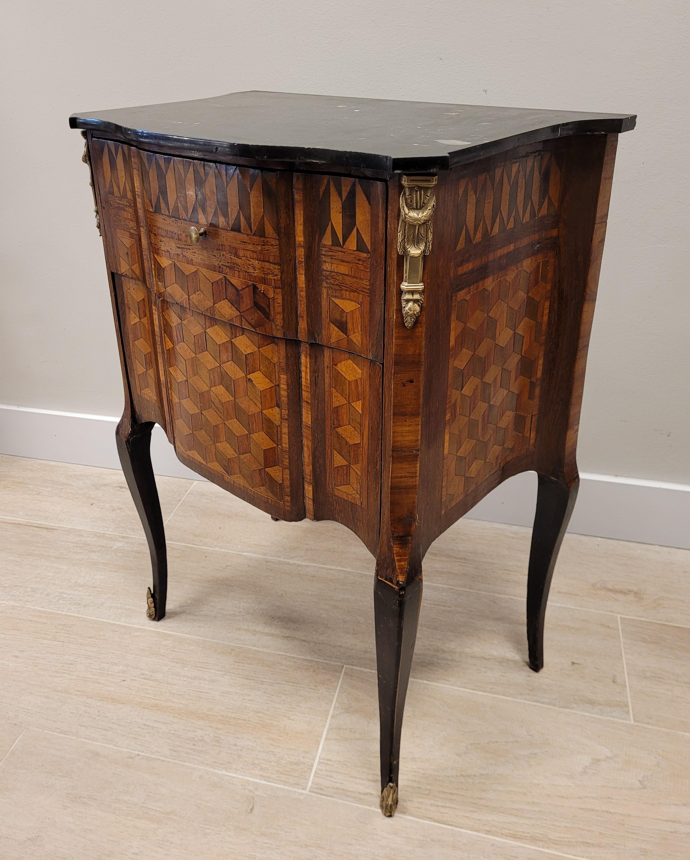 Louis XVI French Luis XVI Commode , Sidetable , wood marquetry , marble