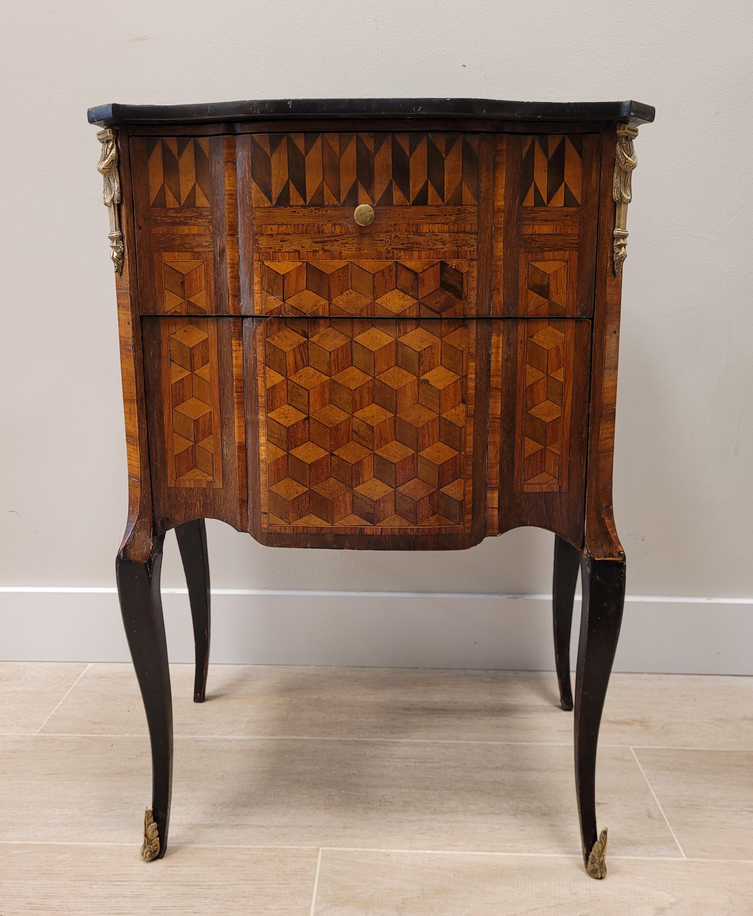 Hand-Crafted French Luis XVI Commode , Sidetable , wood marquetry , marble
