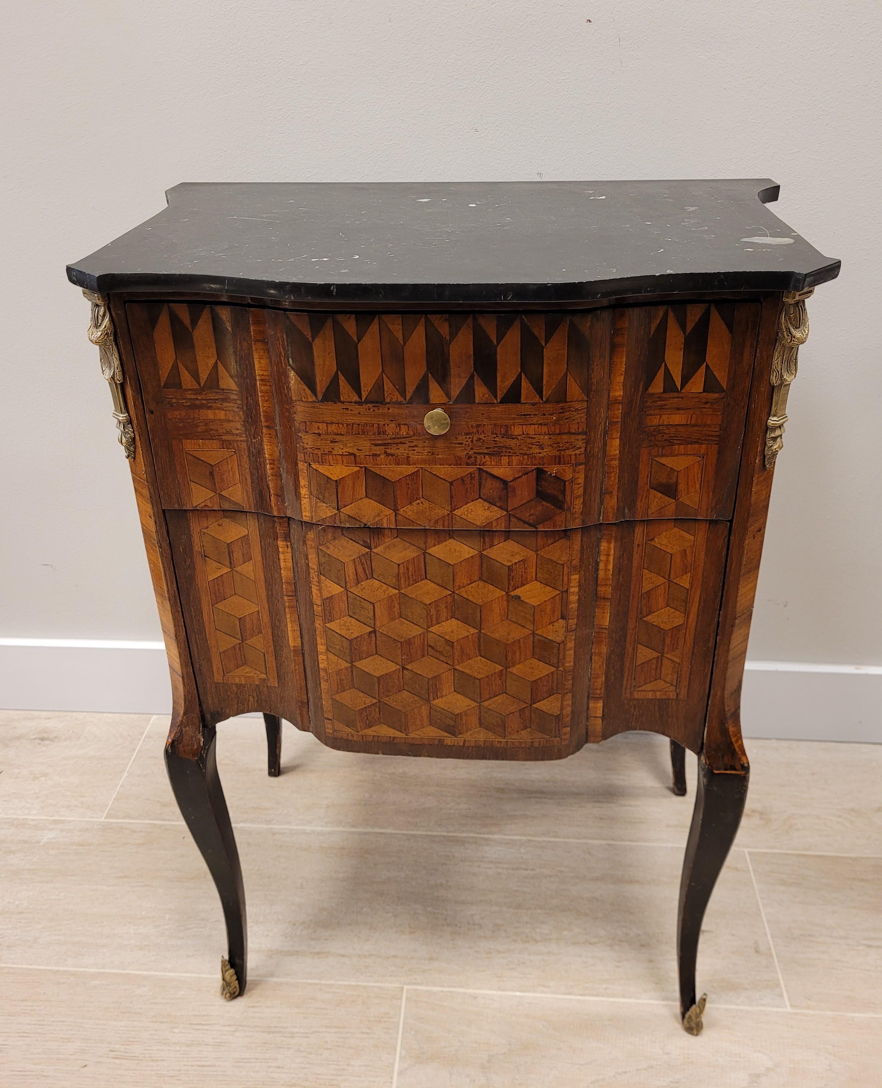 Late 18th Century French Luis XVI Commode , Sidetable , wood marquetry , marble