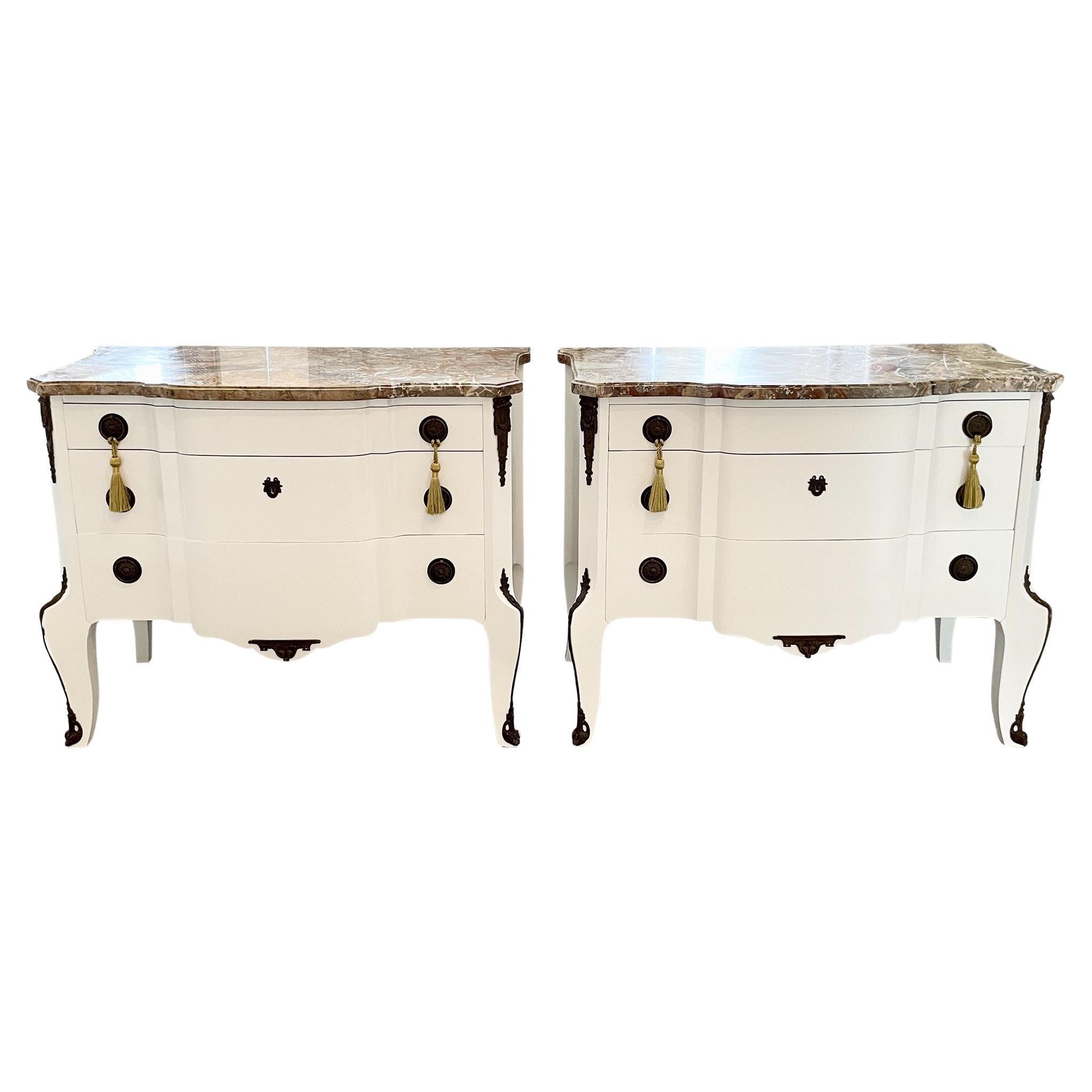 French Transition Commodes With Original Marble Tops - a Pair