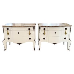 Antique French Transition Commodes With Original Marble Tops - a Pair