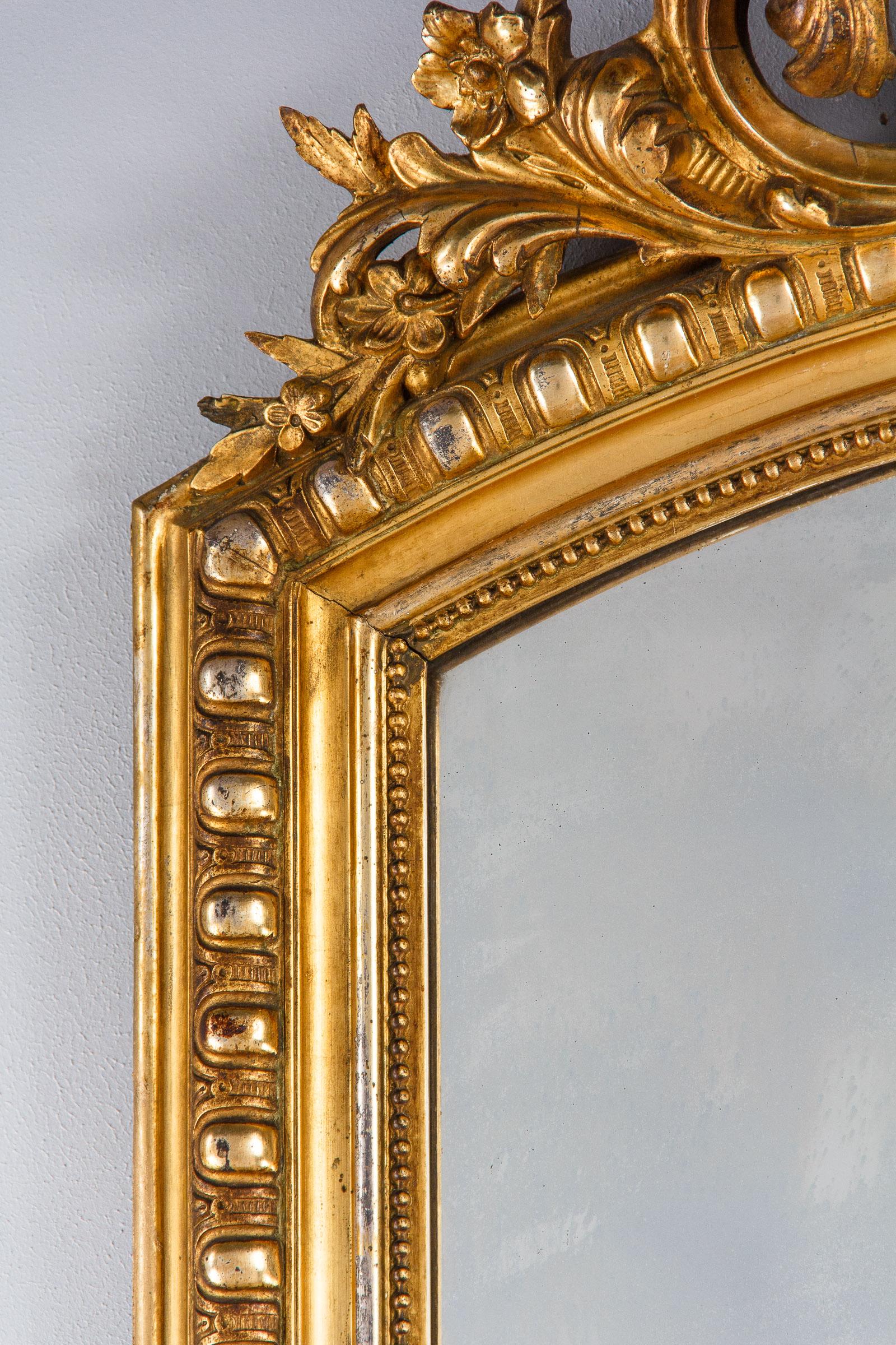 French Transition Louis XV to Louis XVI Gilded Mirror, Mid-1800s 3