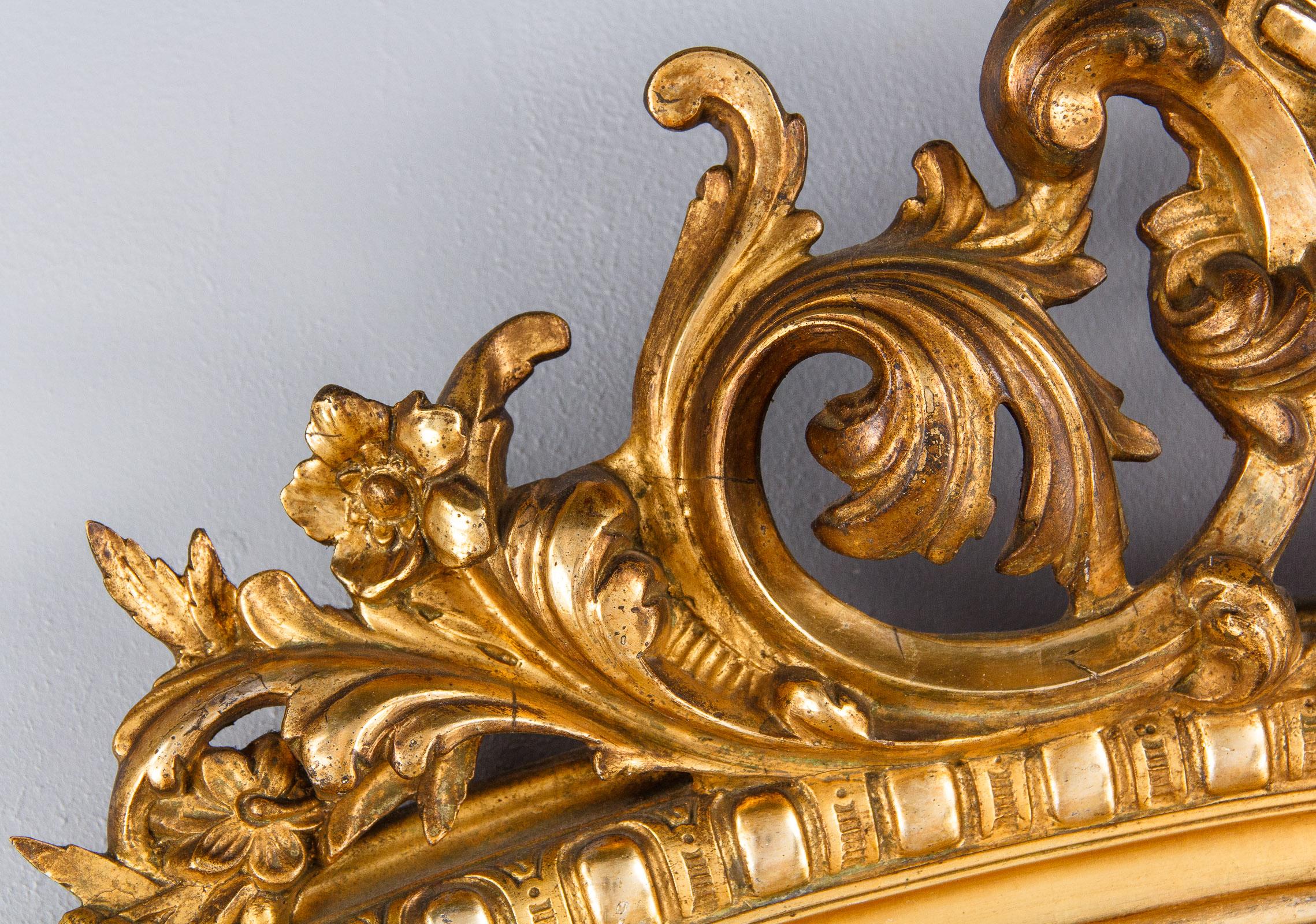 French Transition Louis XV to Louis XVI Gilded Mirror, Mid-1800s 4