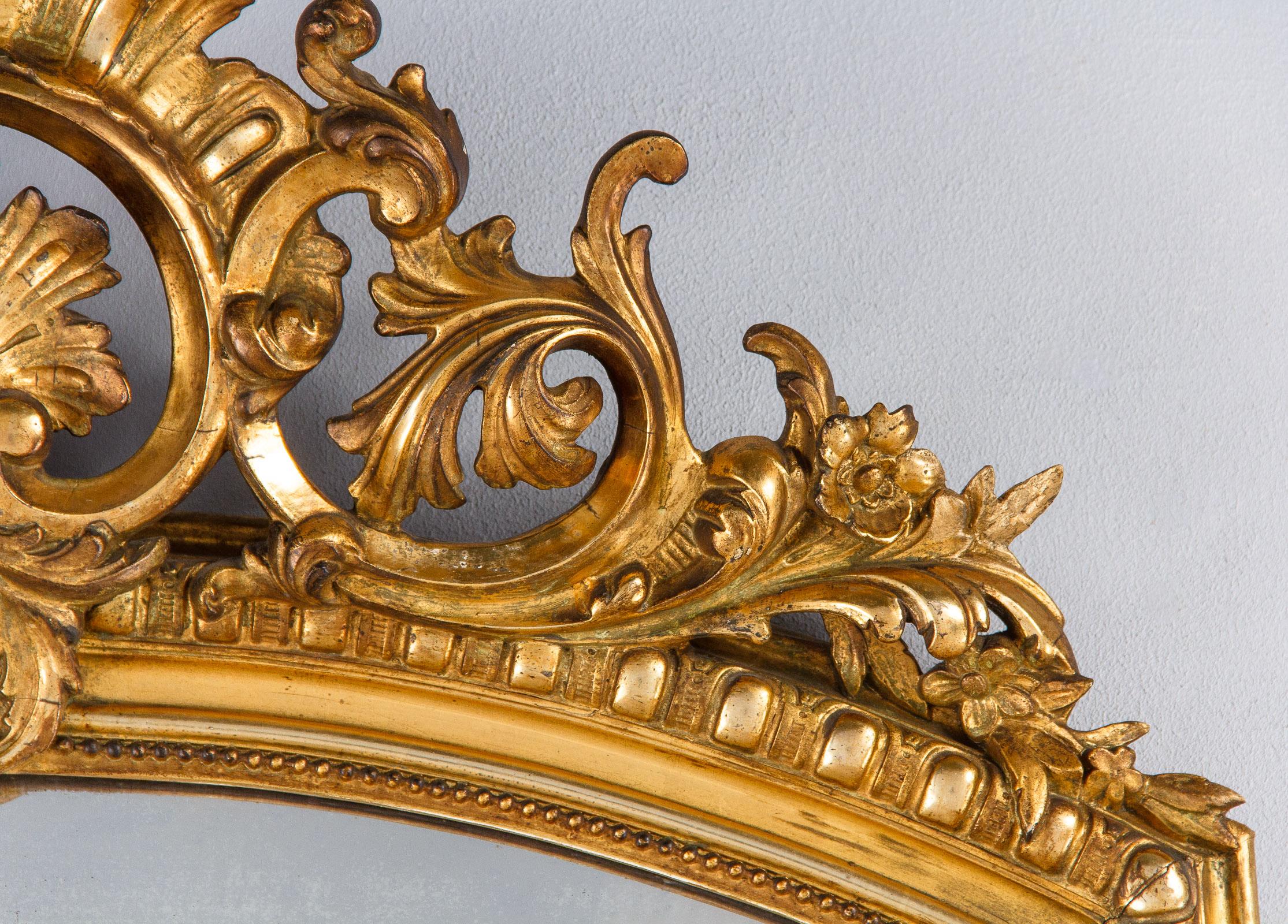 French Transition Louis XV to Louis XVI Gilded Mirror, Mid-1800s 6
