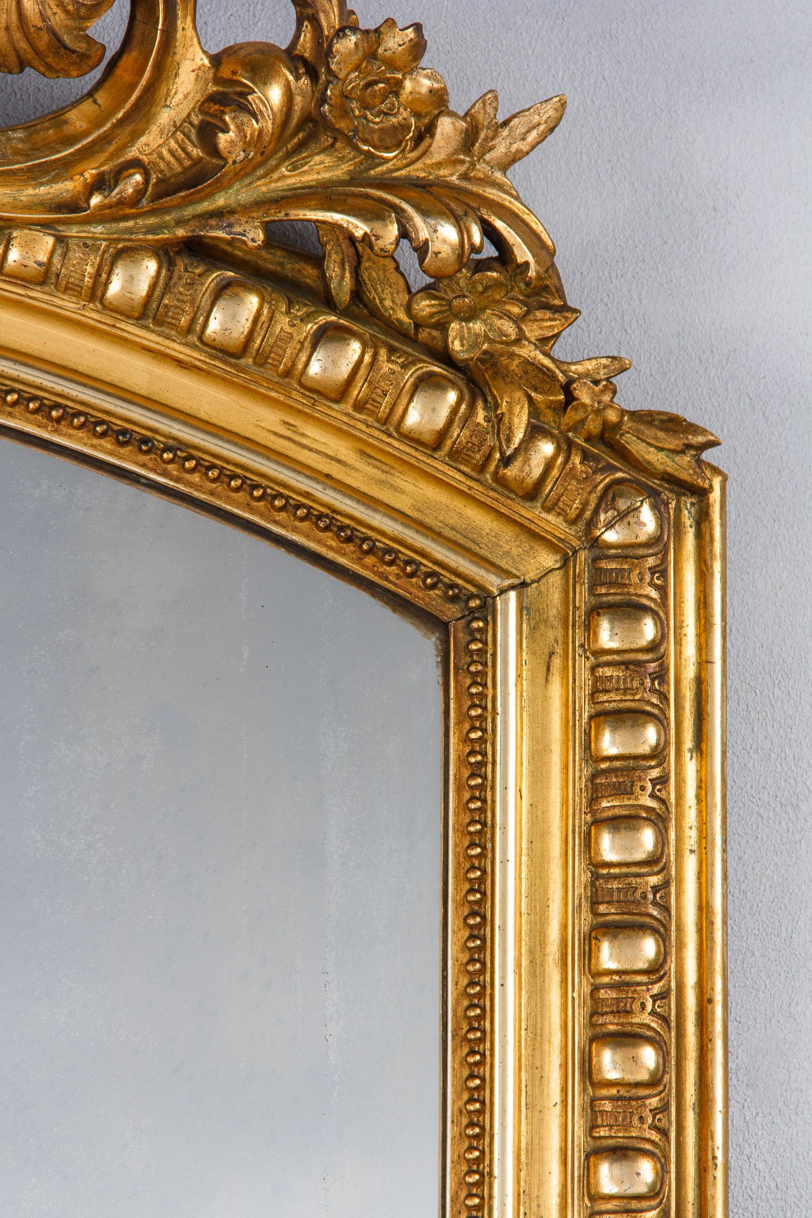 French Transition Louis XV to Louis XVI Gilded Mirror, Mid-1800s 7