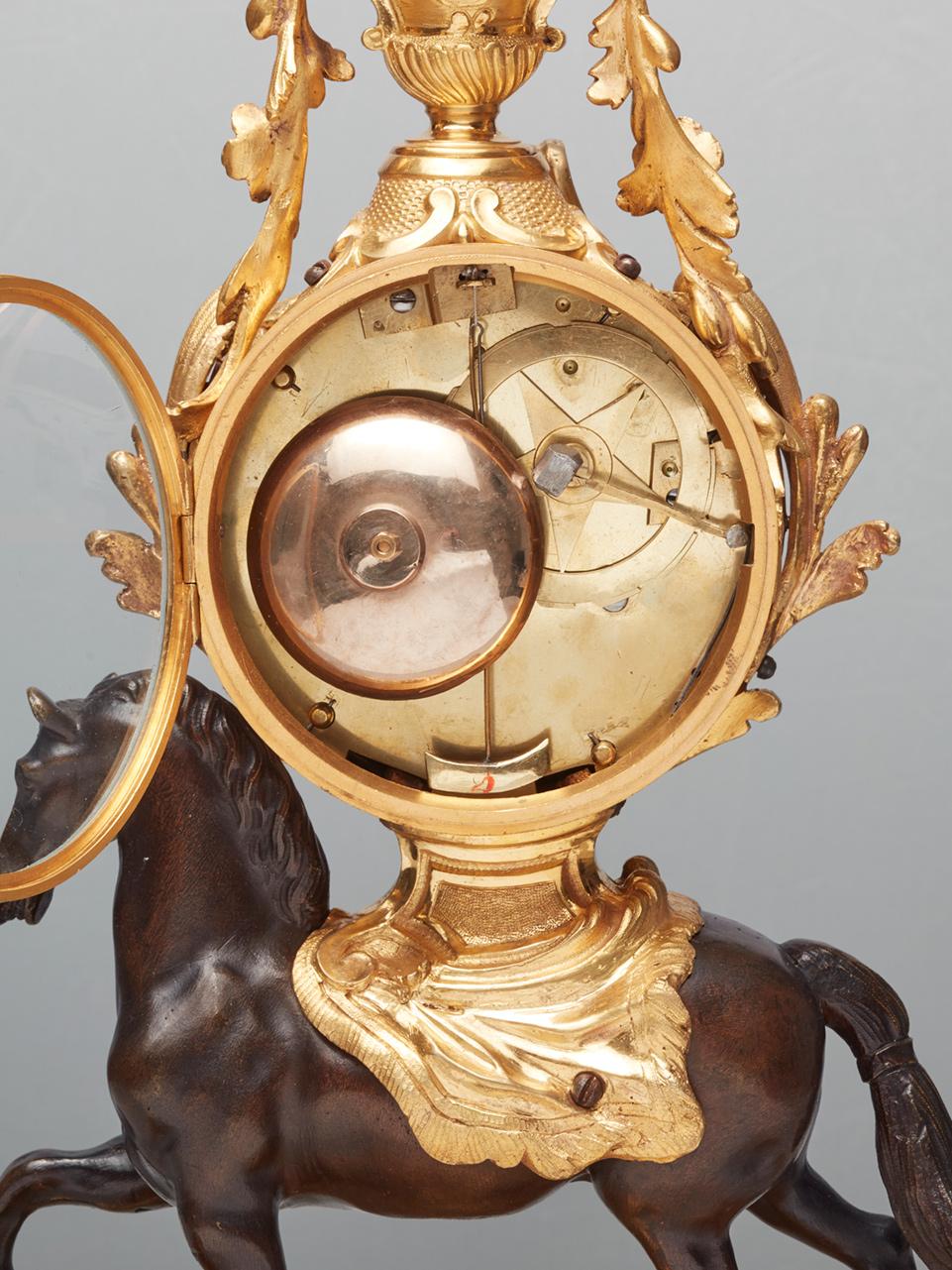 Bronze French 'Transition' mantel clock by Montjoye Fils a Paris  For Sale
