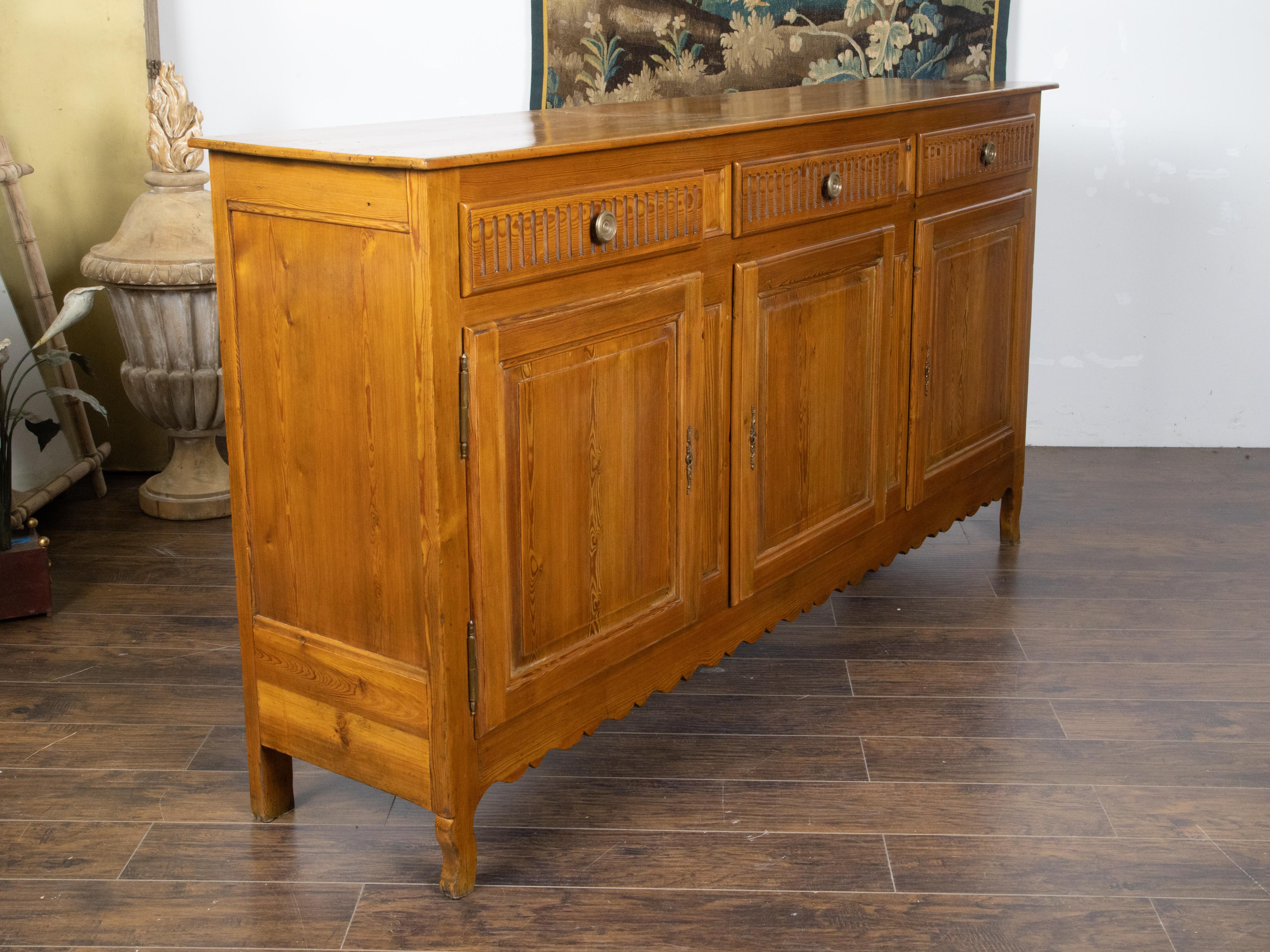Louis XV French Transition Style 19th Century Pine Buffet with Drawers over Doors For Sale