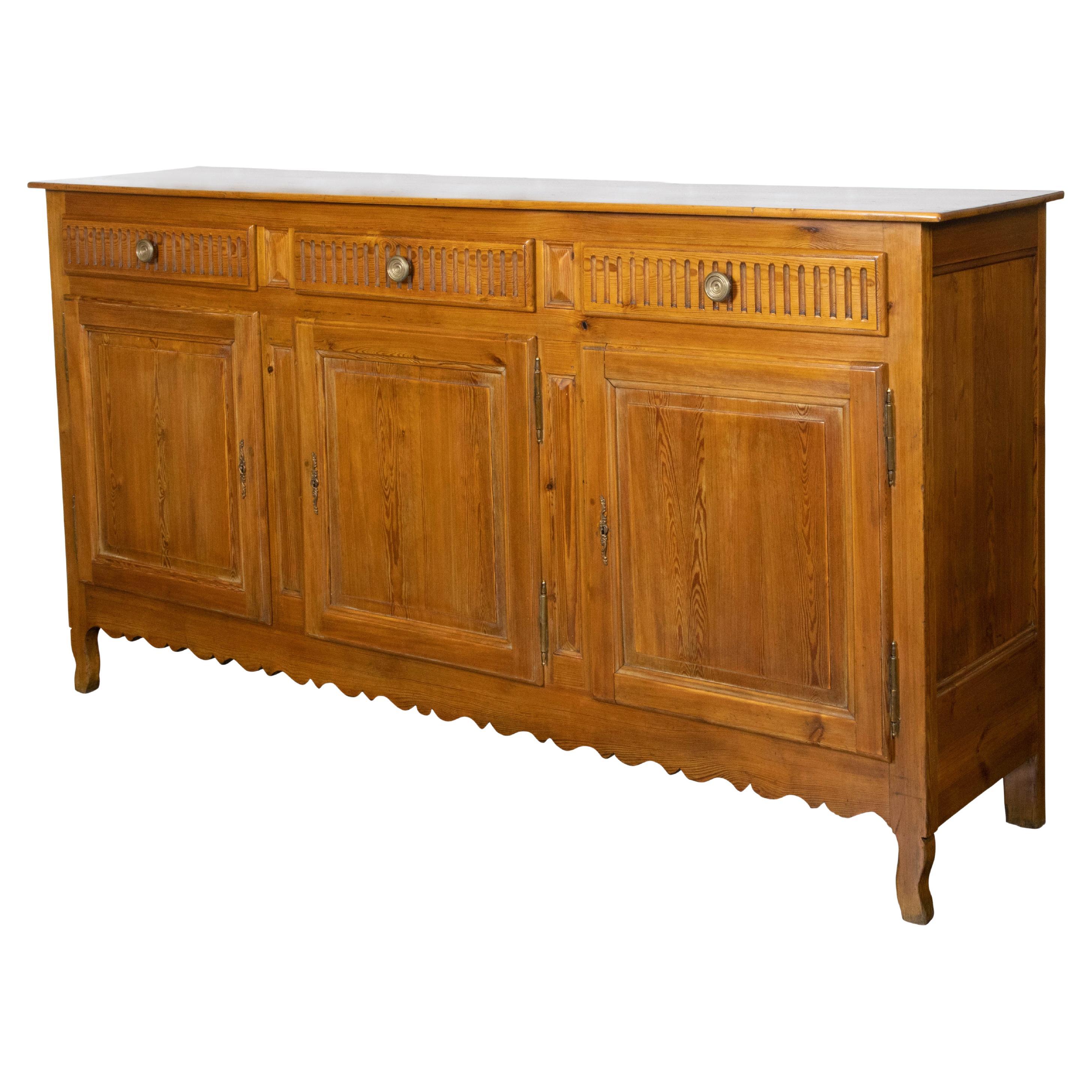 French Transition Style 19th Century Pine Buffet with Drawers over Doors For Sale