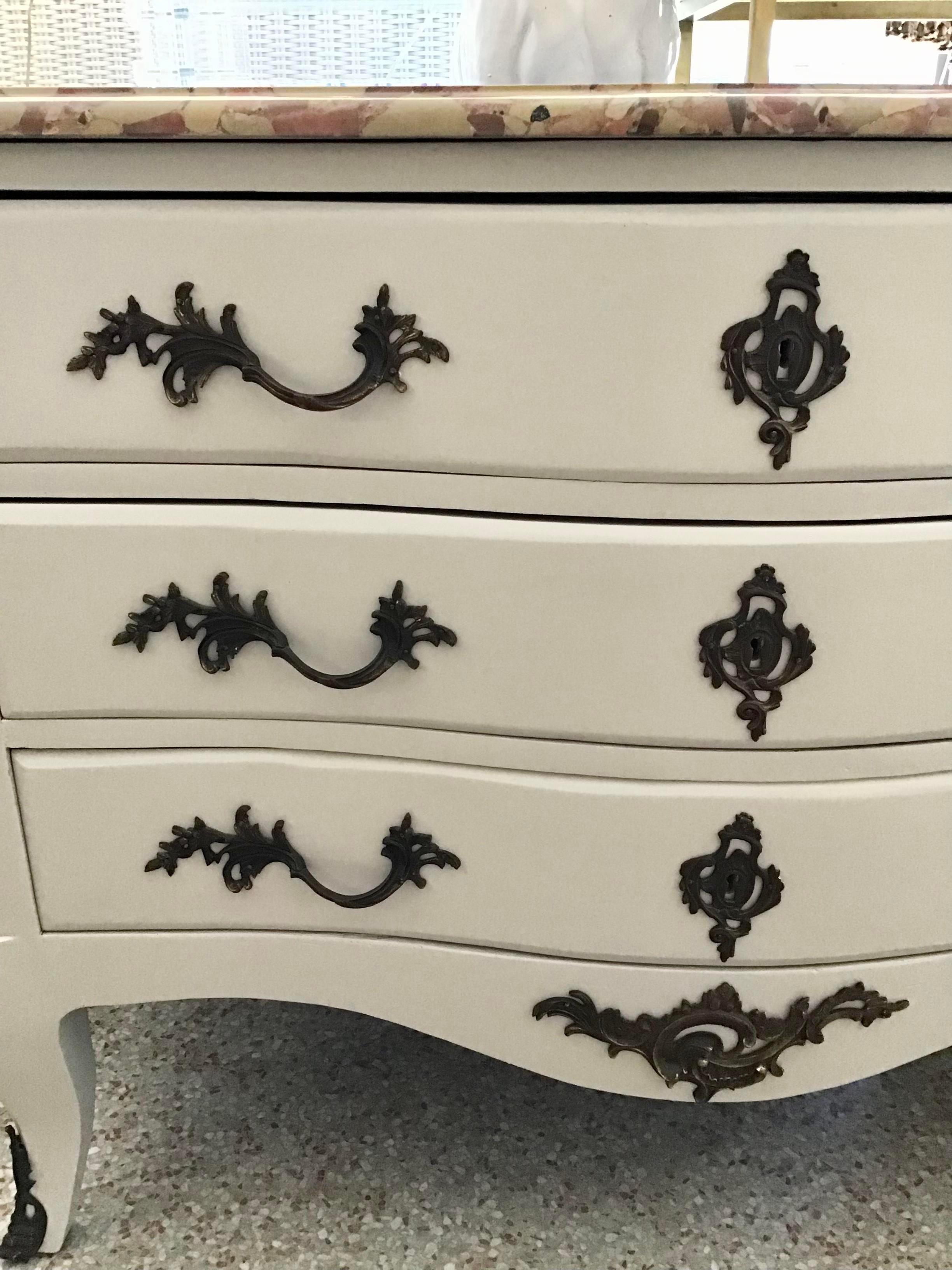 Brass French Transition Style Dresser Freshly Lacquered Gray with Marble Top For Sale