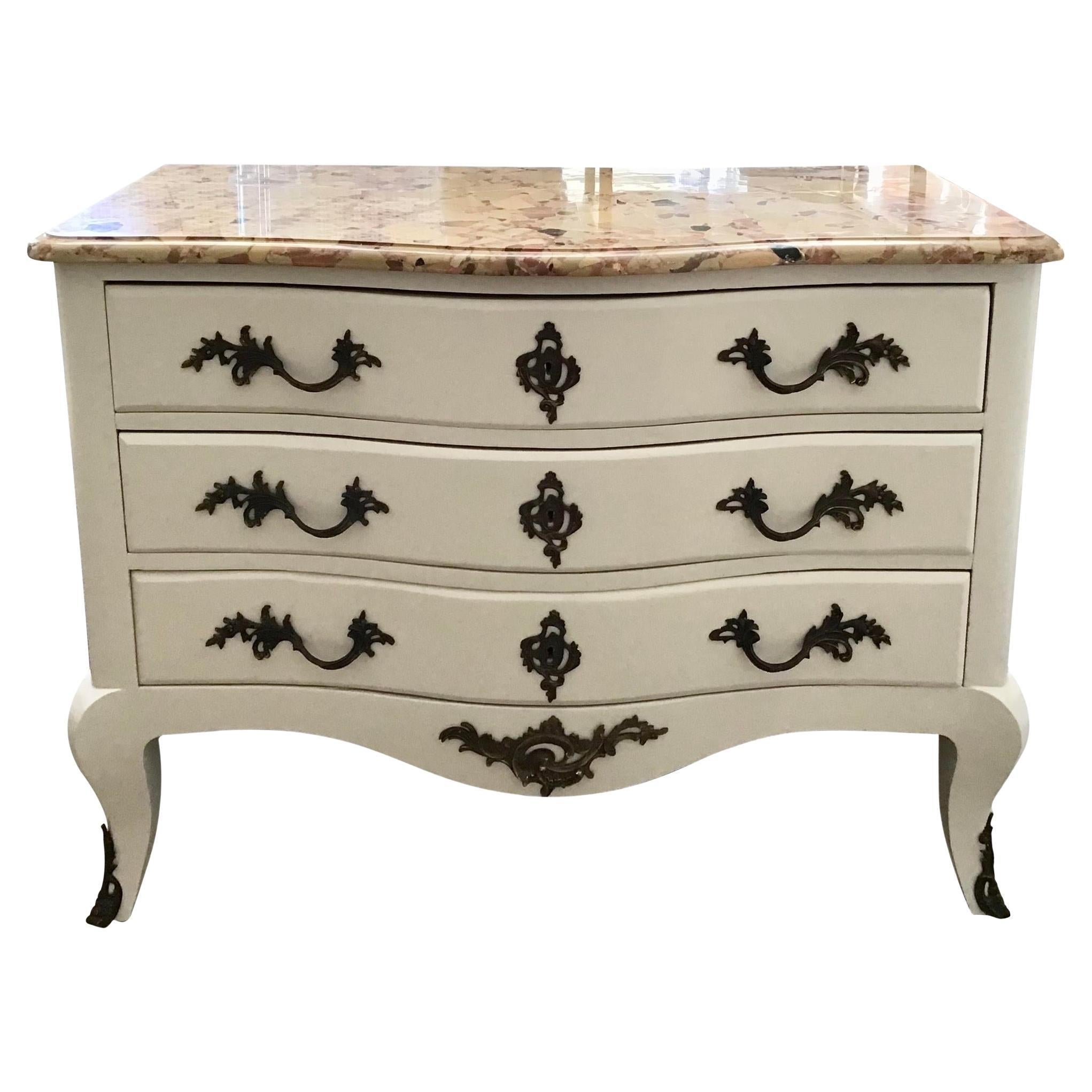 French Transition Style Dresser Freshly Lacquered Gray with Marble Top