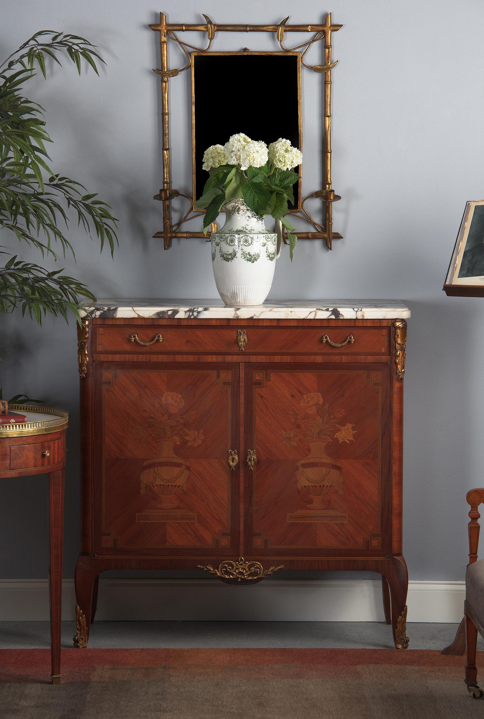 French Transition Style Marquetry Sideboard with Marble Top, 1900s 3