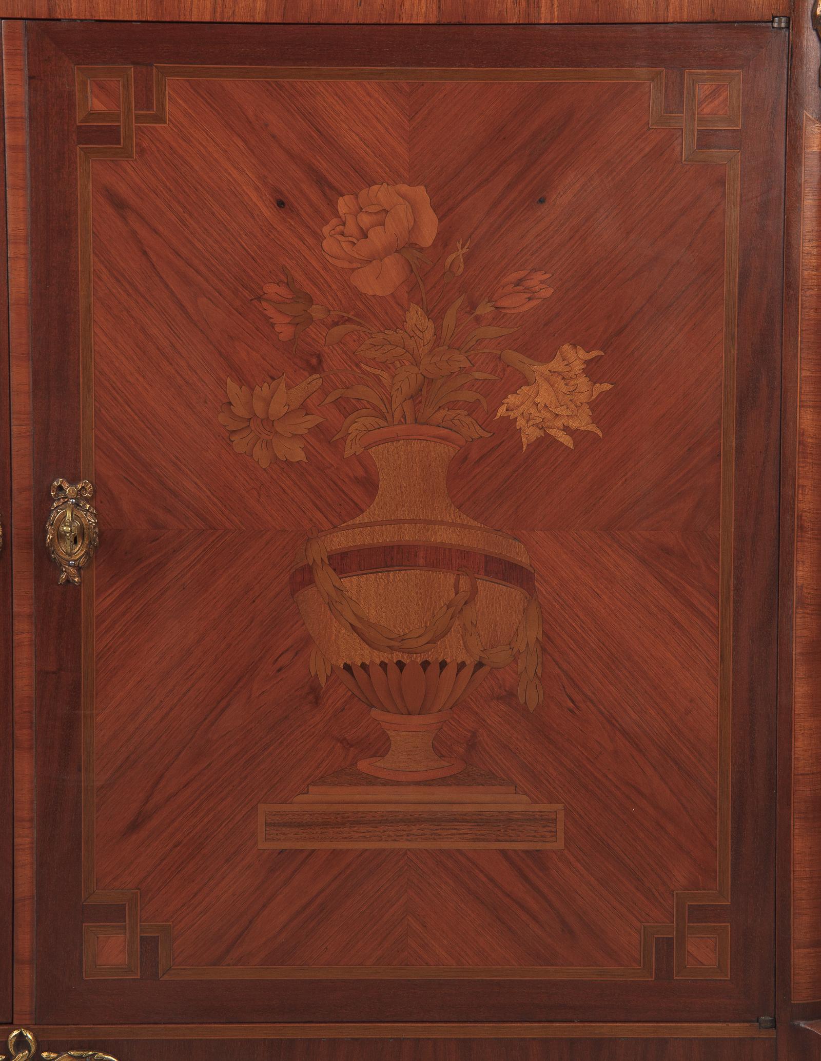 French Transition Style Marquetry Sideboard with Marble Top, 1900s 9