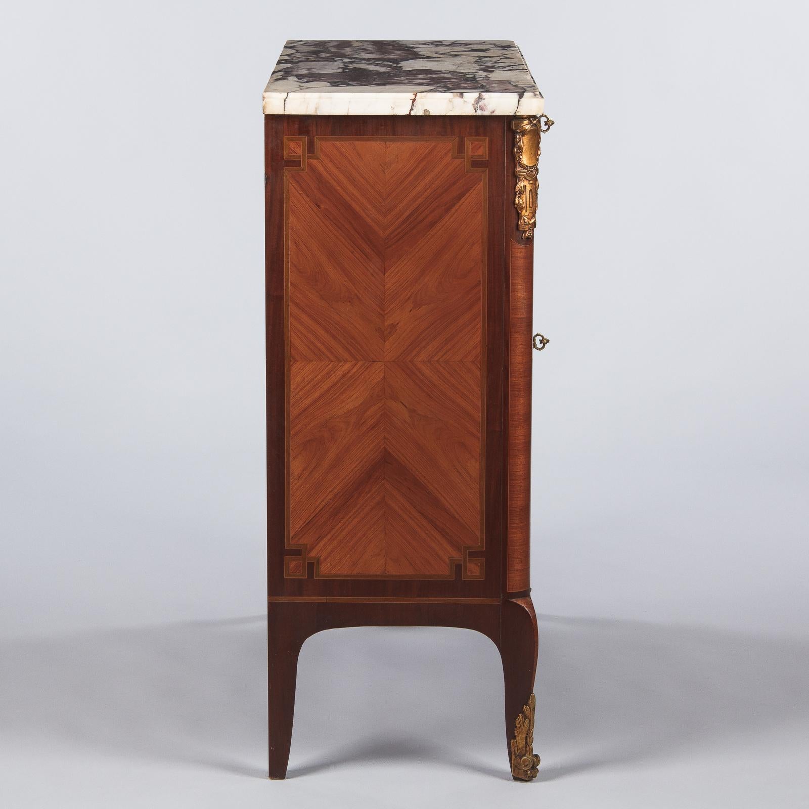 French Transition Style Marquetry Sideboard with Marble Top, 1900s 14