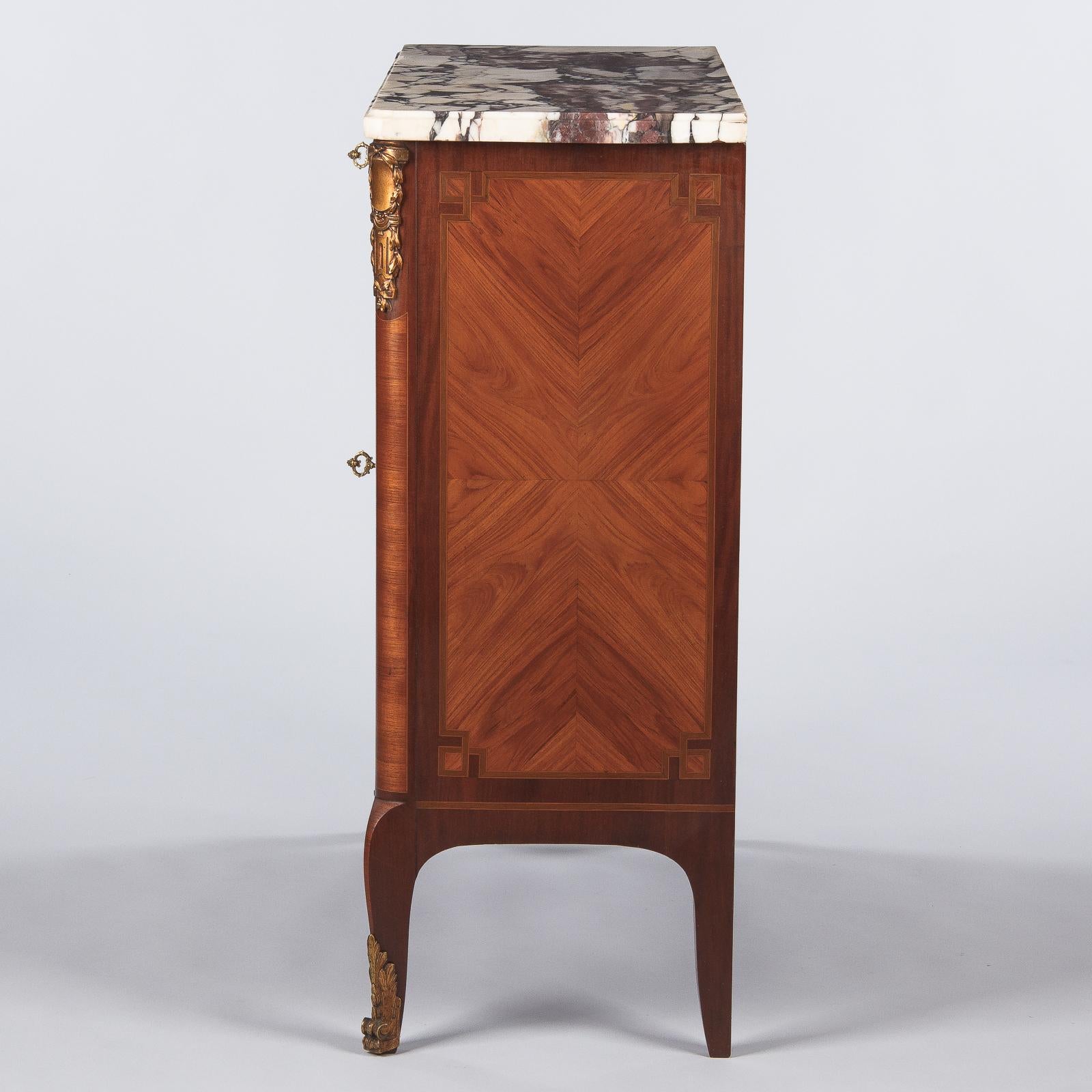 French Transition Style Marquetry Sideboard with Marble Top, 1900s 2