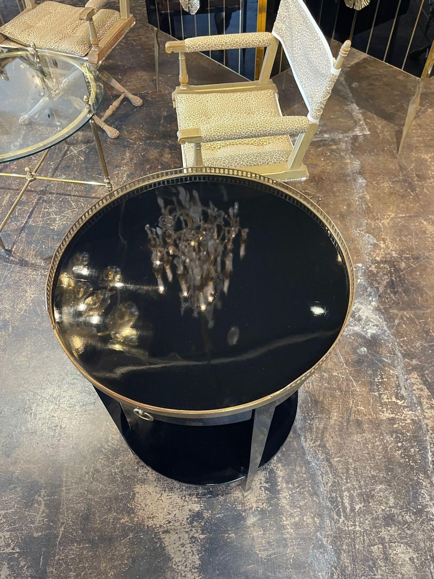 French Transitional Black Lacquered Side Table with Brass Feet and Galleries In Good Condition In Dallas, TX