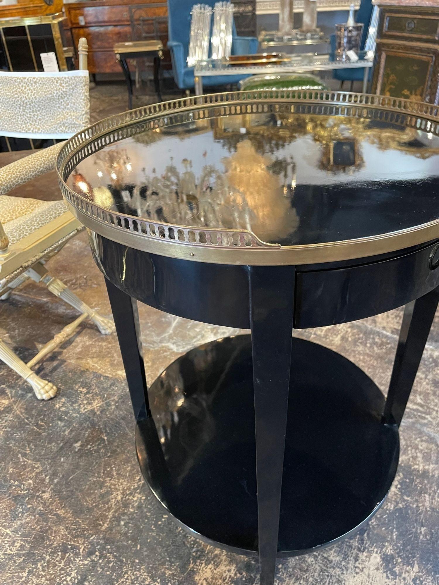 19th Century French Transitional Black Lacquered Side Table with Brass Feet and Galleries