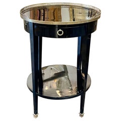 Antique French Transitional Black Lacquered Side Table with Brass Feet and Galleries