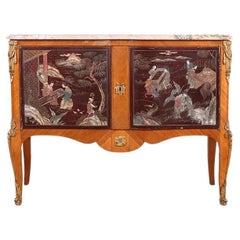 French Transitional Chinoiserie Commode with Breccia Marble Top