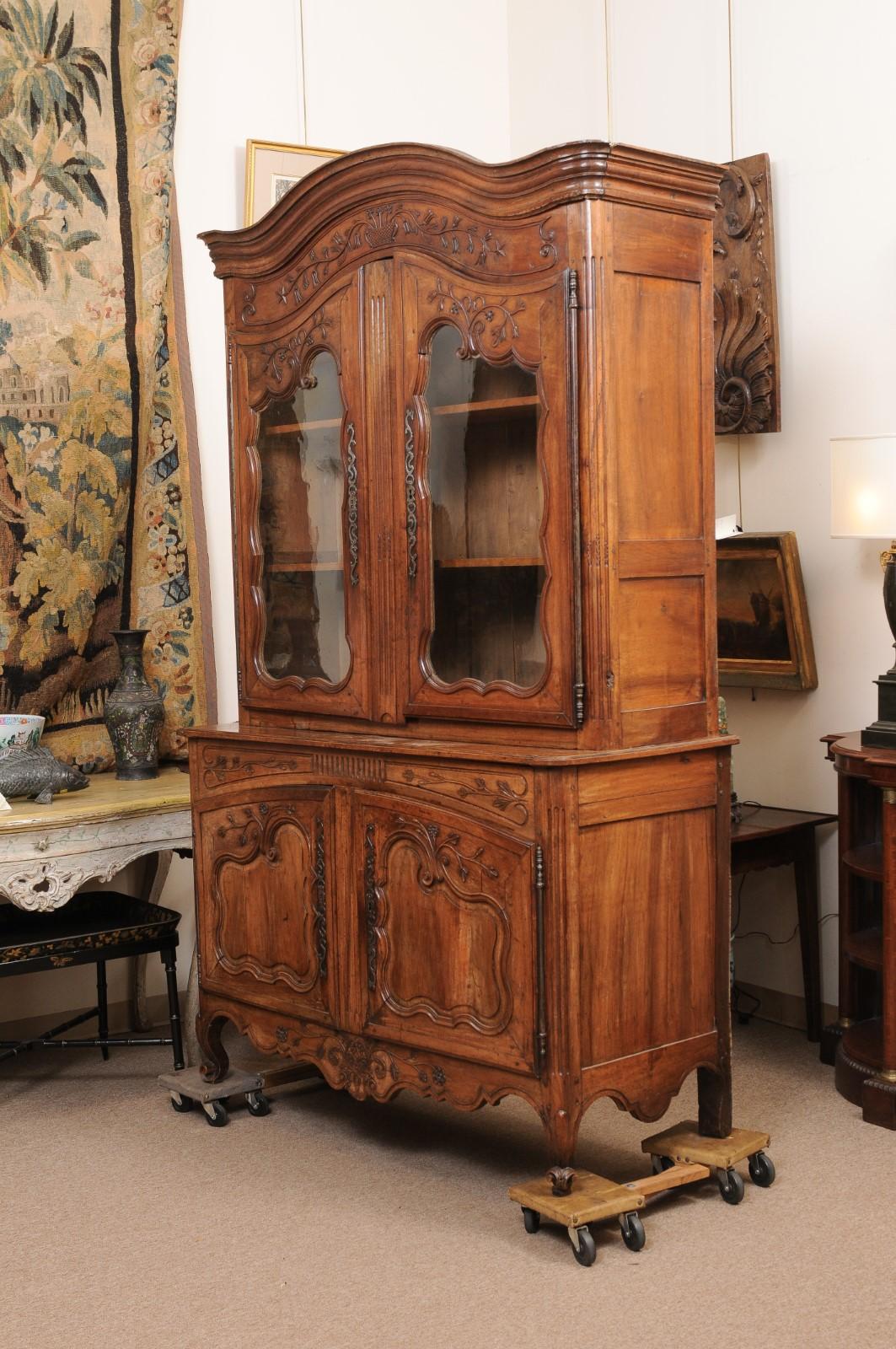 French Transitional Louis XV / Louis XVI Buffet Deux Corps with Glazed Doors For Sale 6