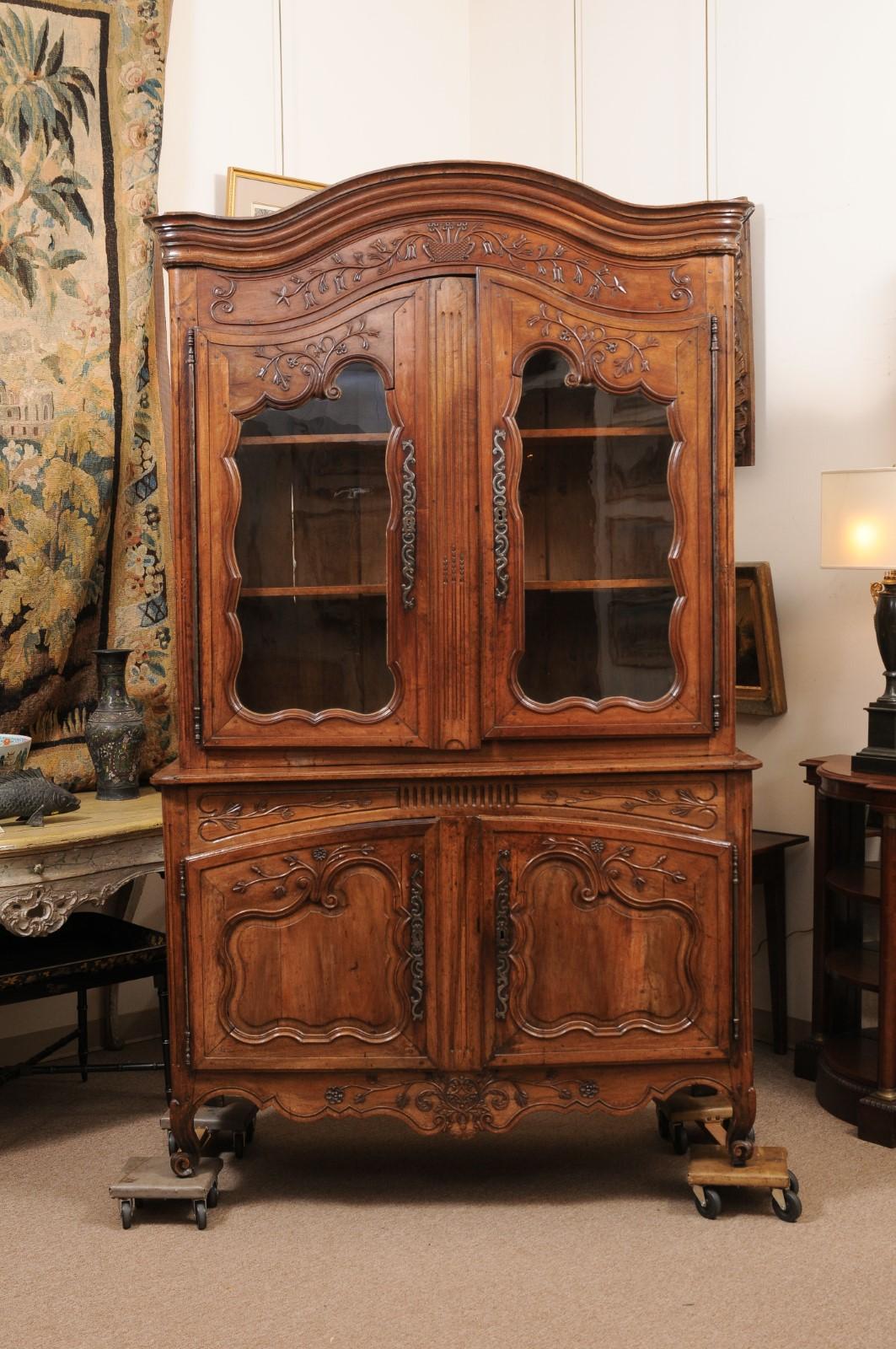 French Transitional Louis XV / Louis XVI Buffet Deux Corps with Glazed Doors For Sale 7