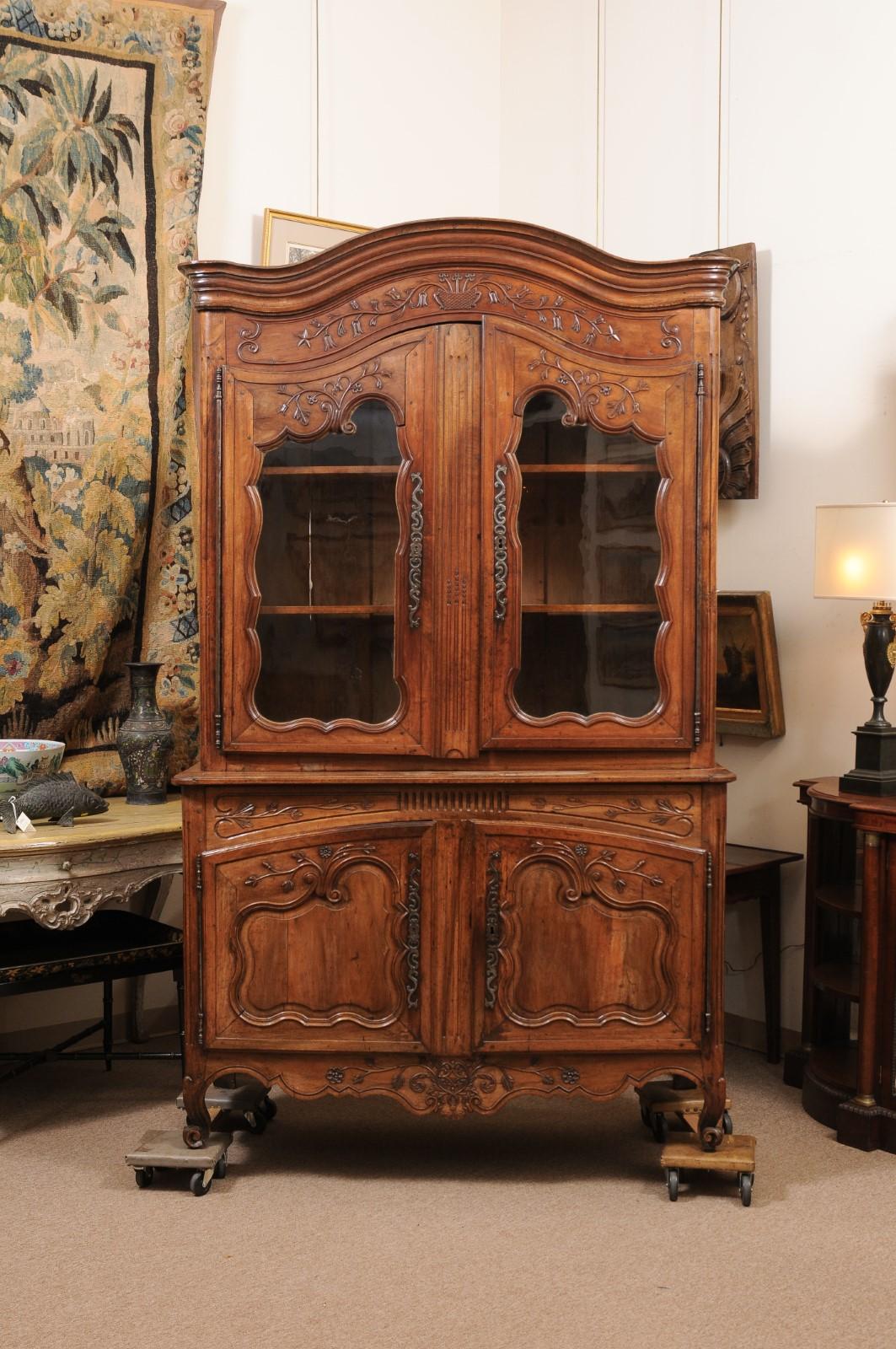French Transitional Louis XV / Louis XVI Buffet Deux Corps with Glazed Doors For Sale 8