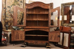 French Transitional Louis XV / Louis XVI Buffet Deux Corps with Glazed Doors