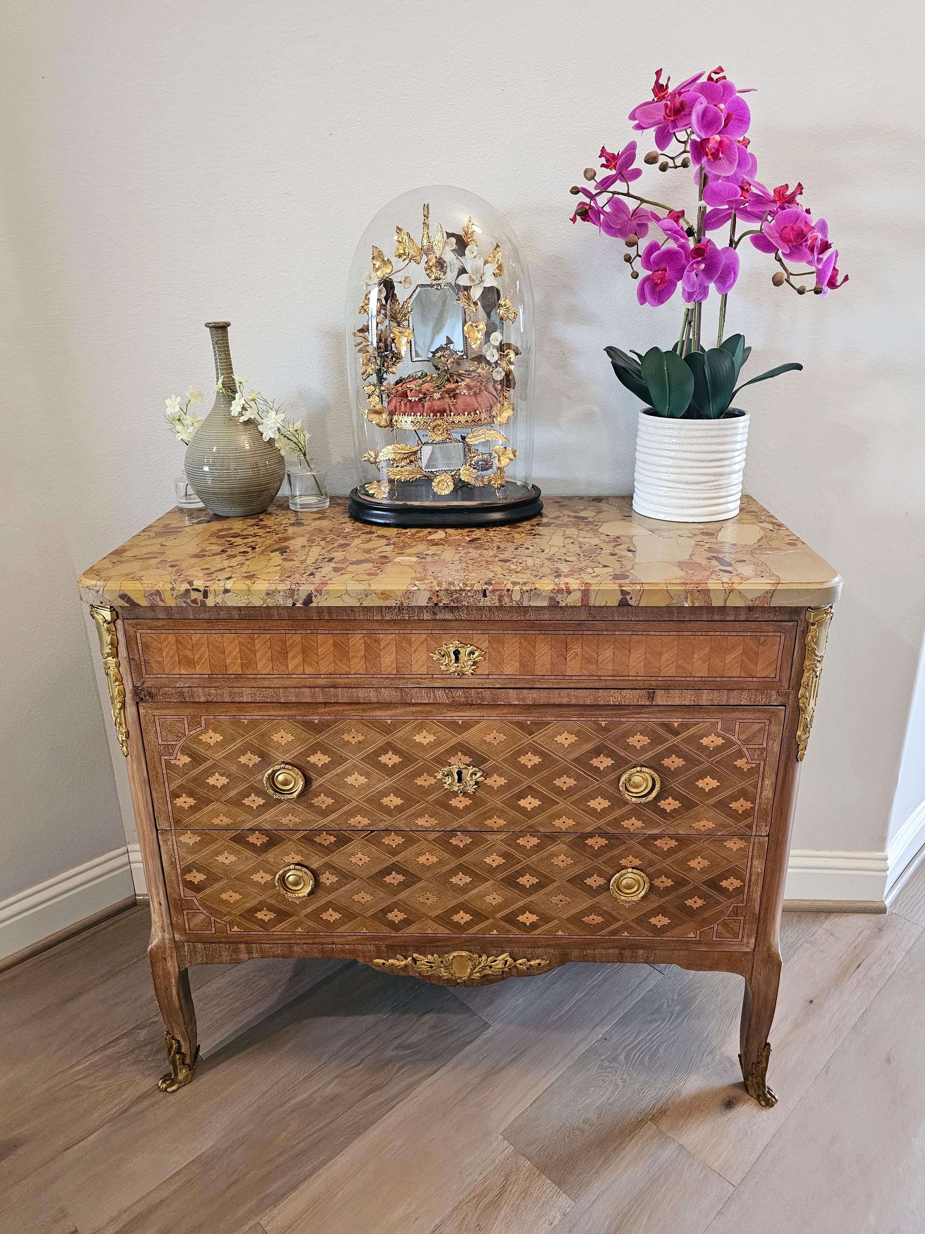 Gilt French Transitional Louis XV XVI Style Chest Of Drawers 