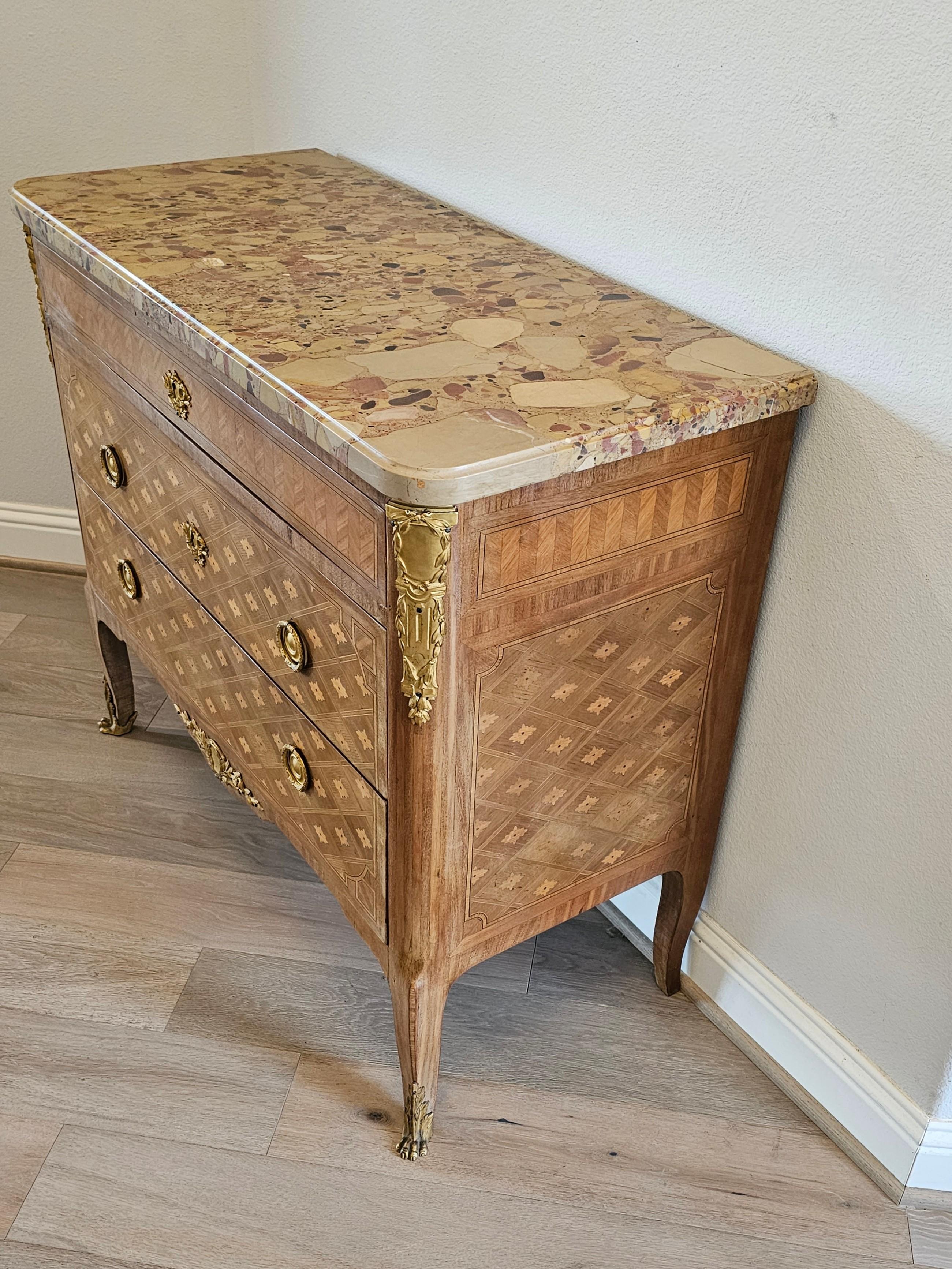 20th Century French Transitional Louis XV XVI Style Chest Of Drawers 