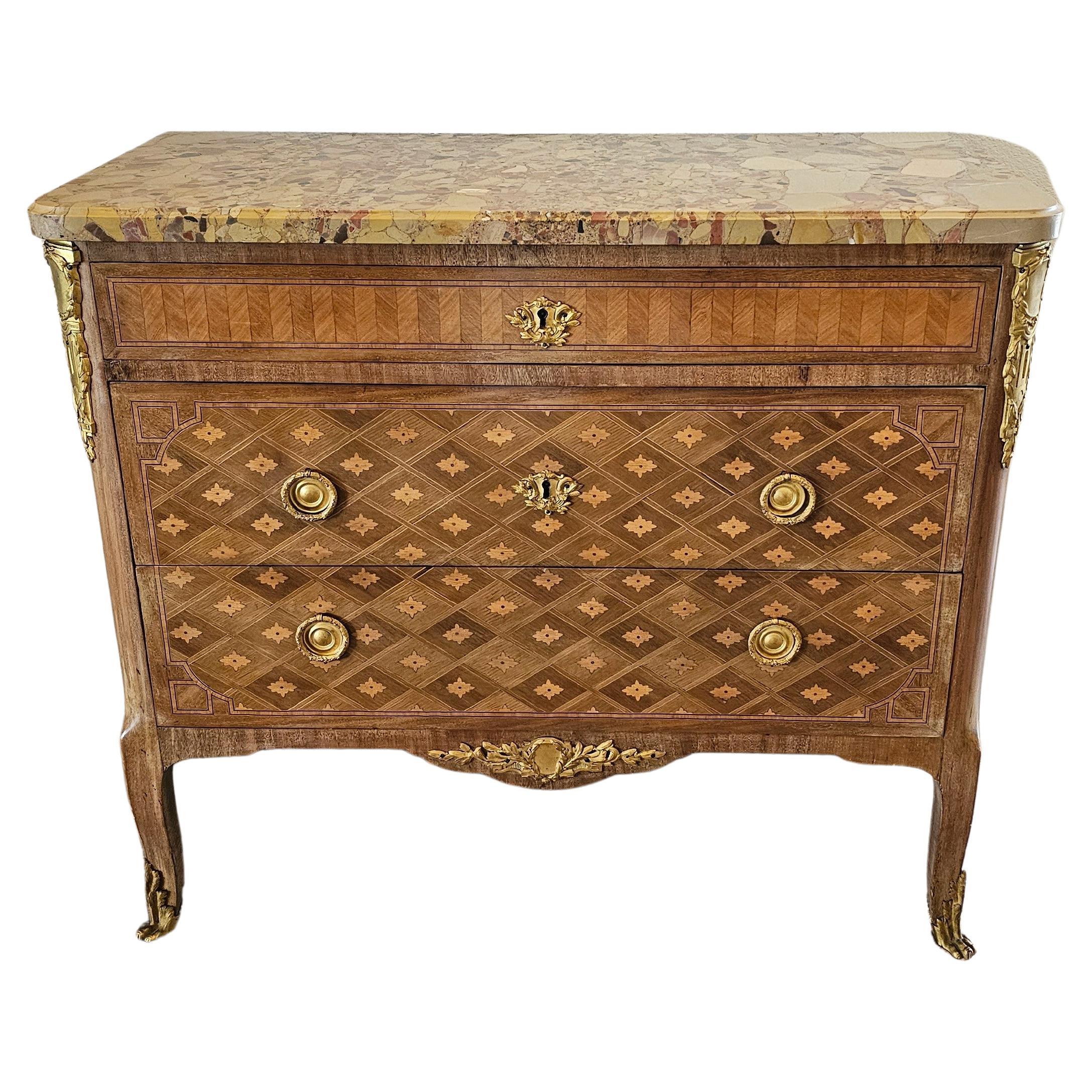 French Transitional Louis XV XVI Style Chest Of Drawers 