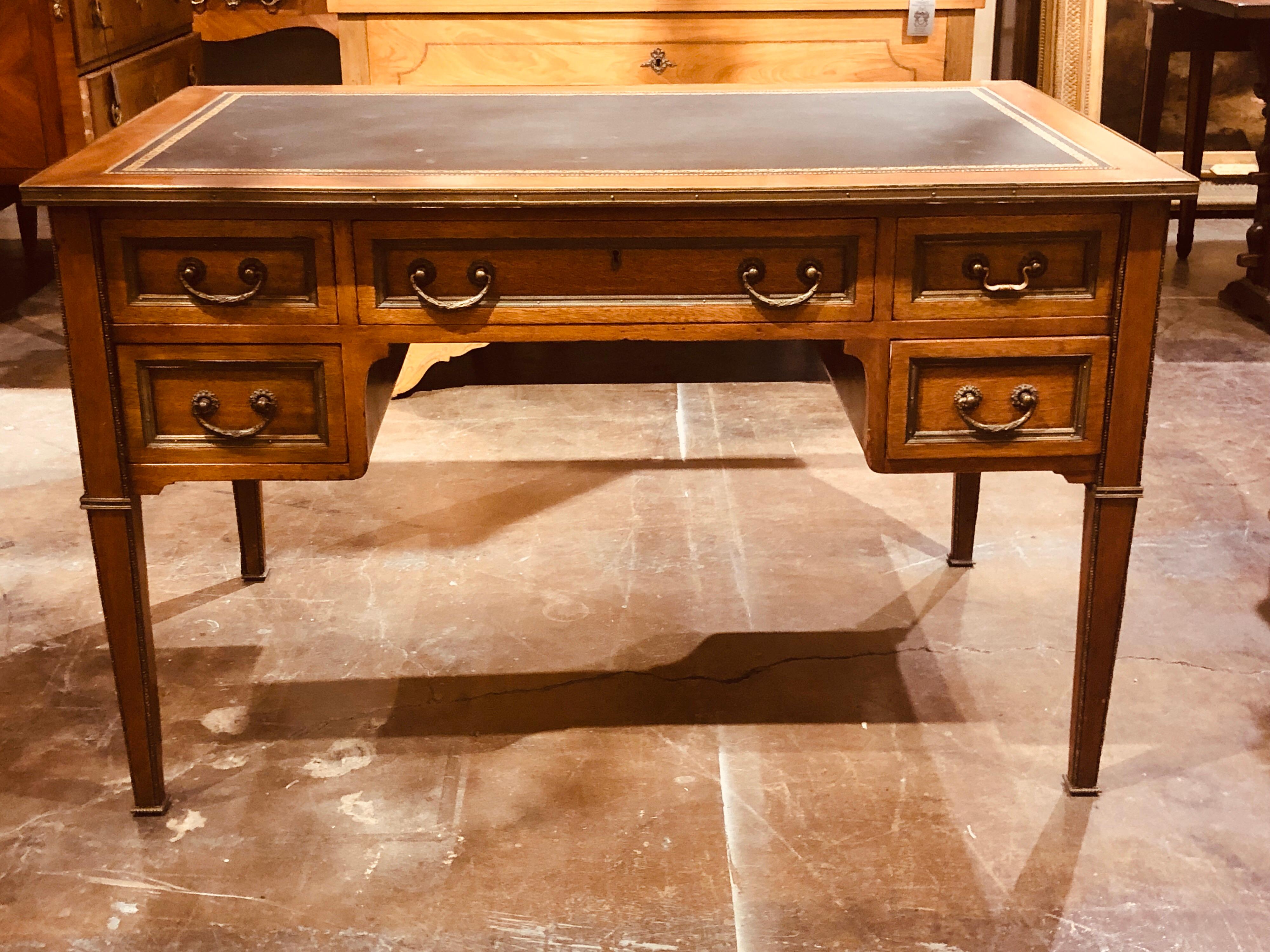 French Transitional Mahogany Partners Desk with Bronze Mounts For Sale