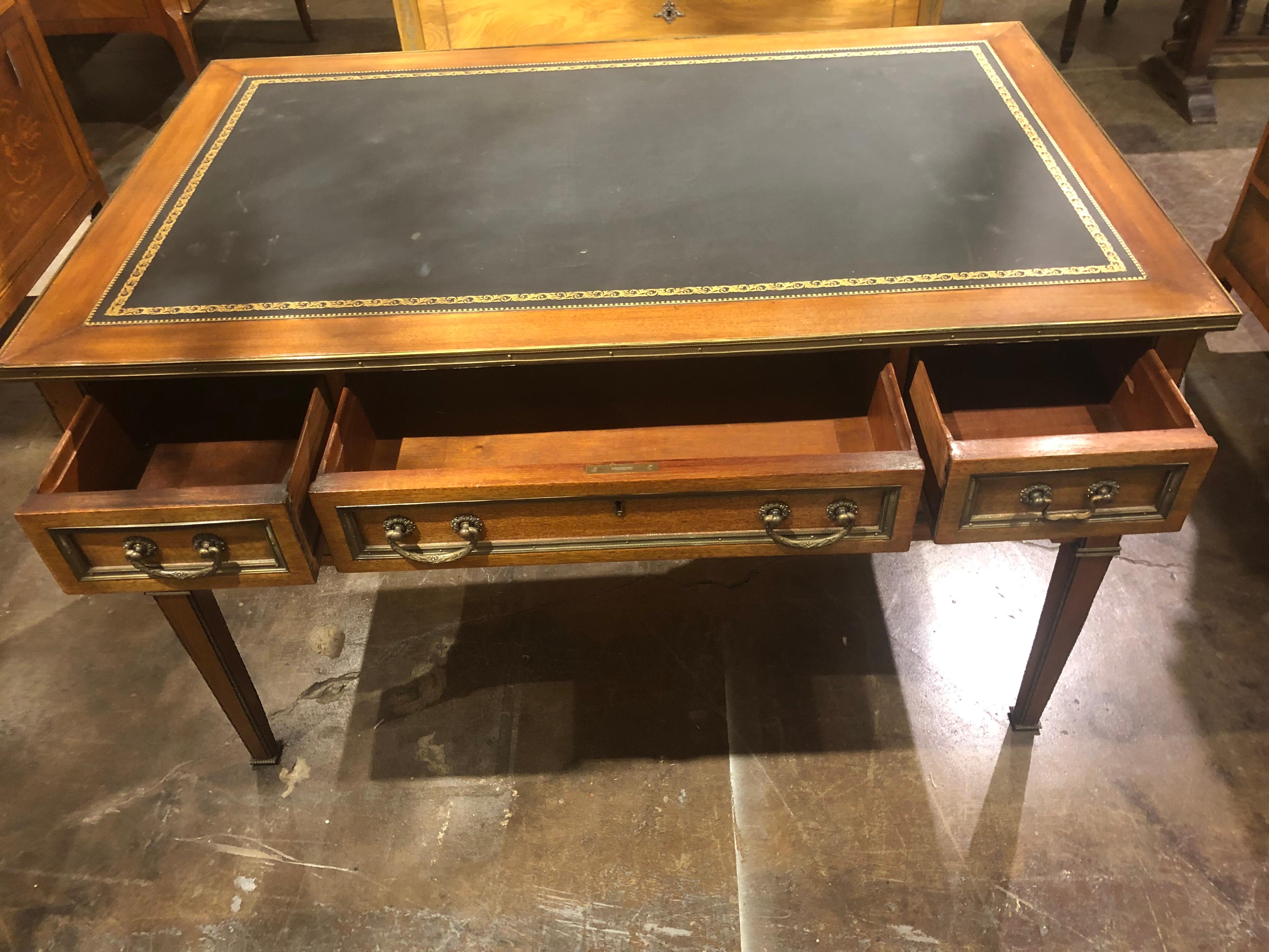 French Transitional Mahogany Partners Desk with Bronze Mounts For Sale