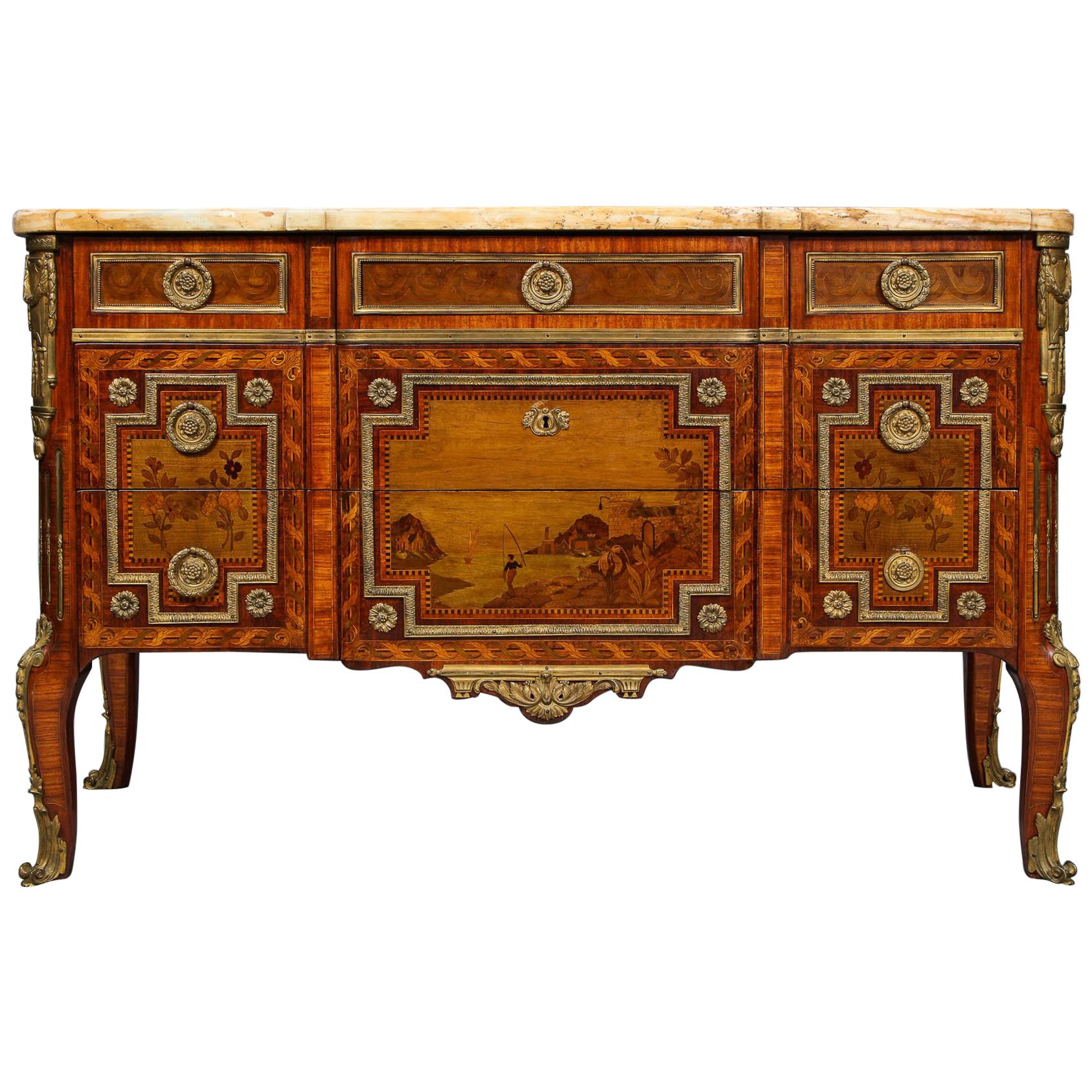 French Transitional Marble-Top Commode