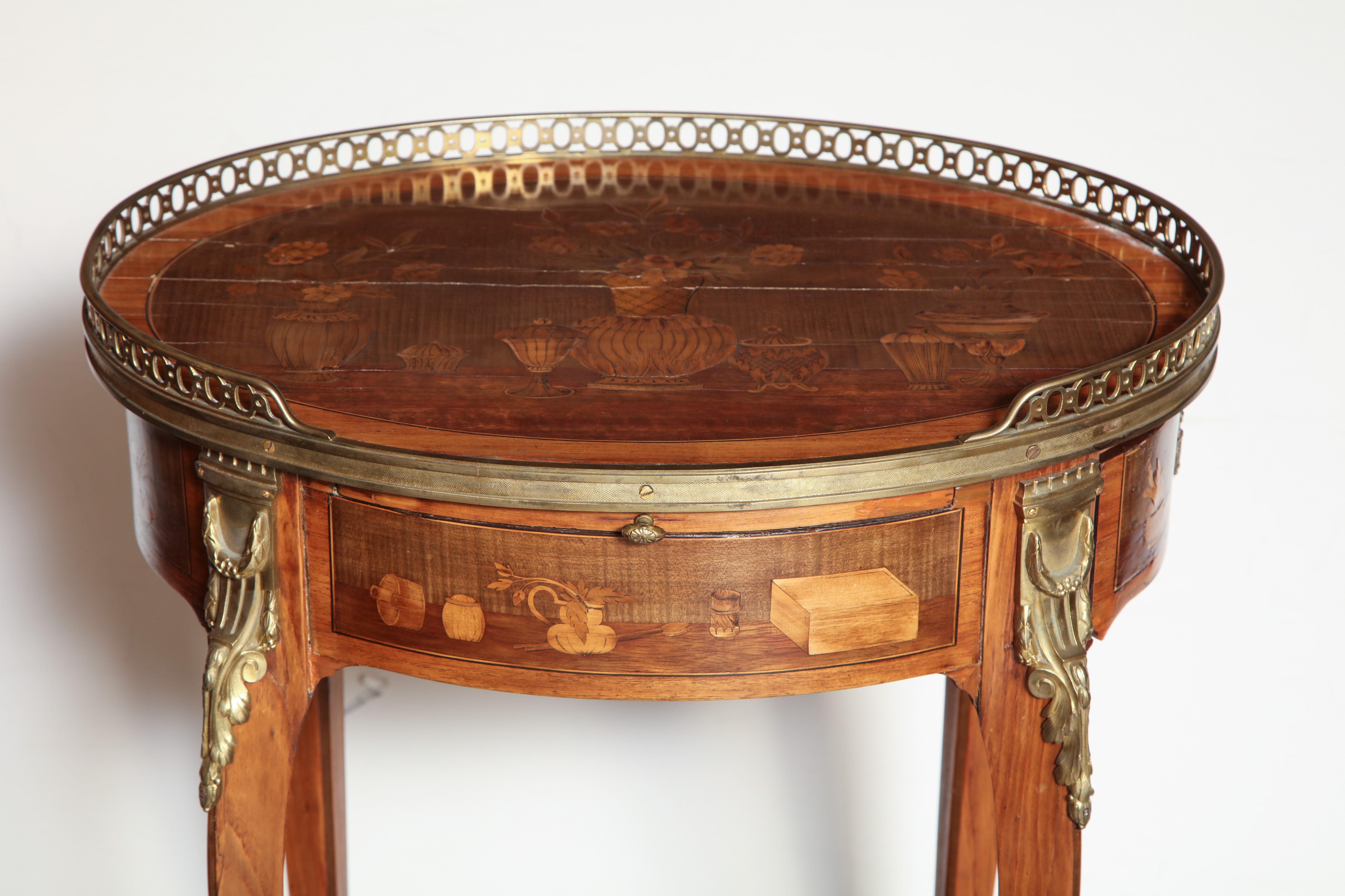 French Transitional Marquetry Oval Side Table 6